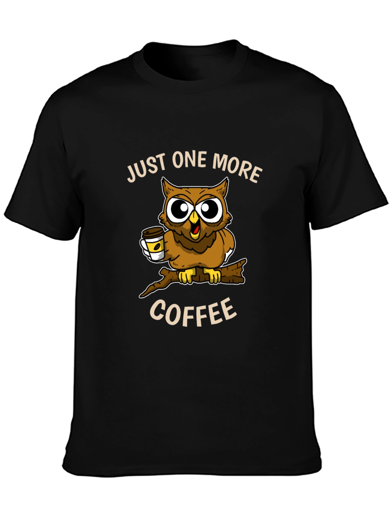 Black Just One More Coffee Owl T-Shirt view 3