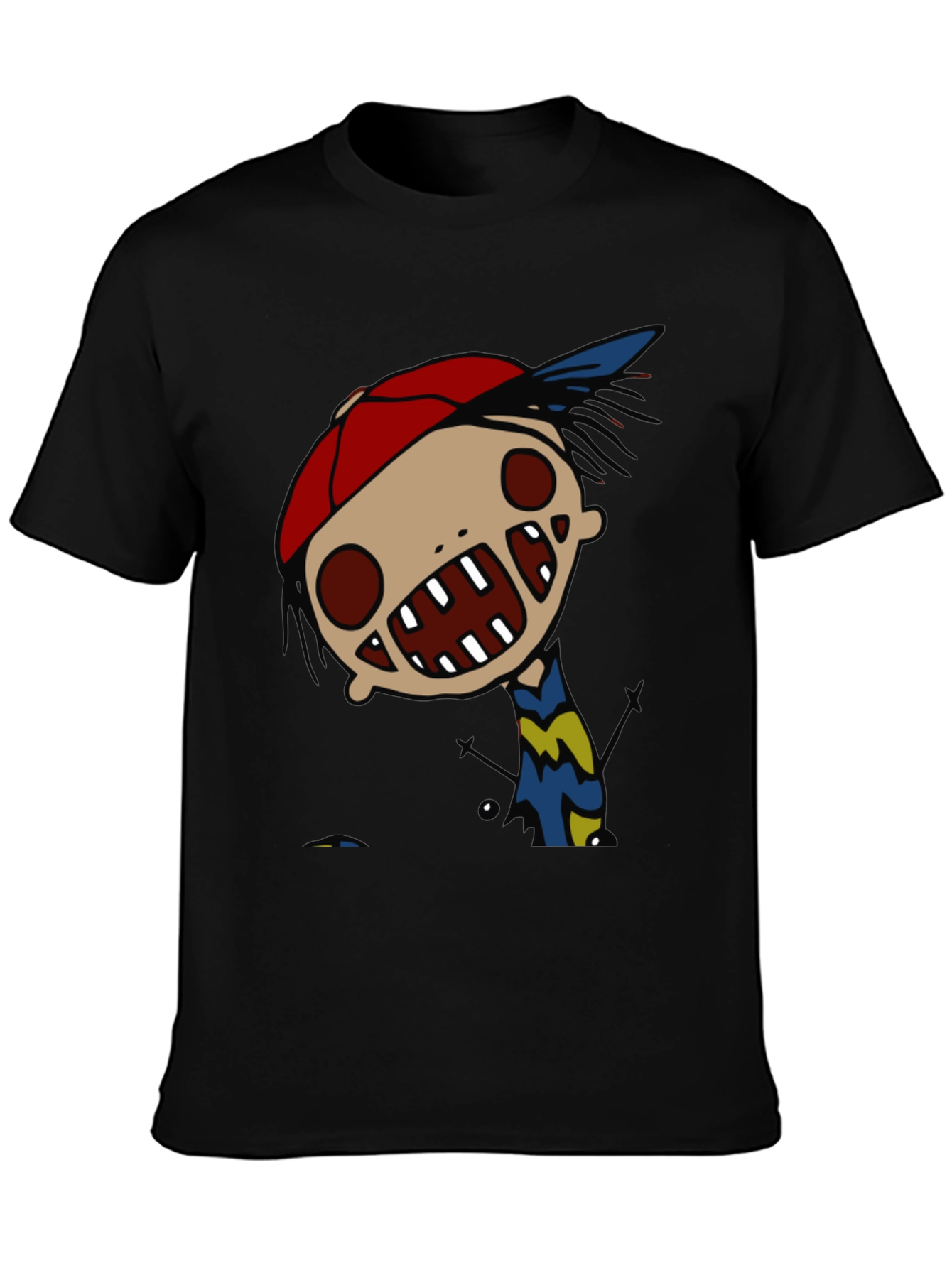 Black Cartoon Character Graphic Tee - Quirky Black T-Shirt view 3