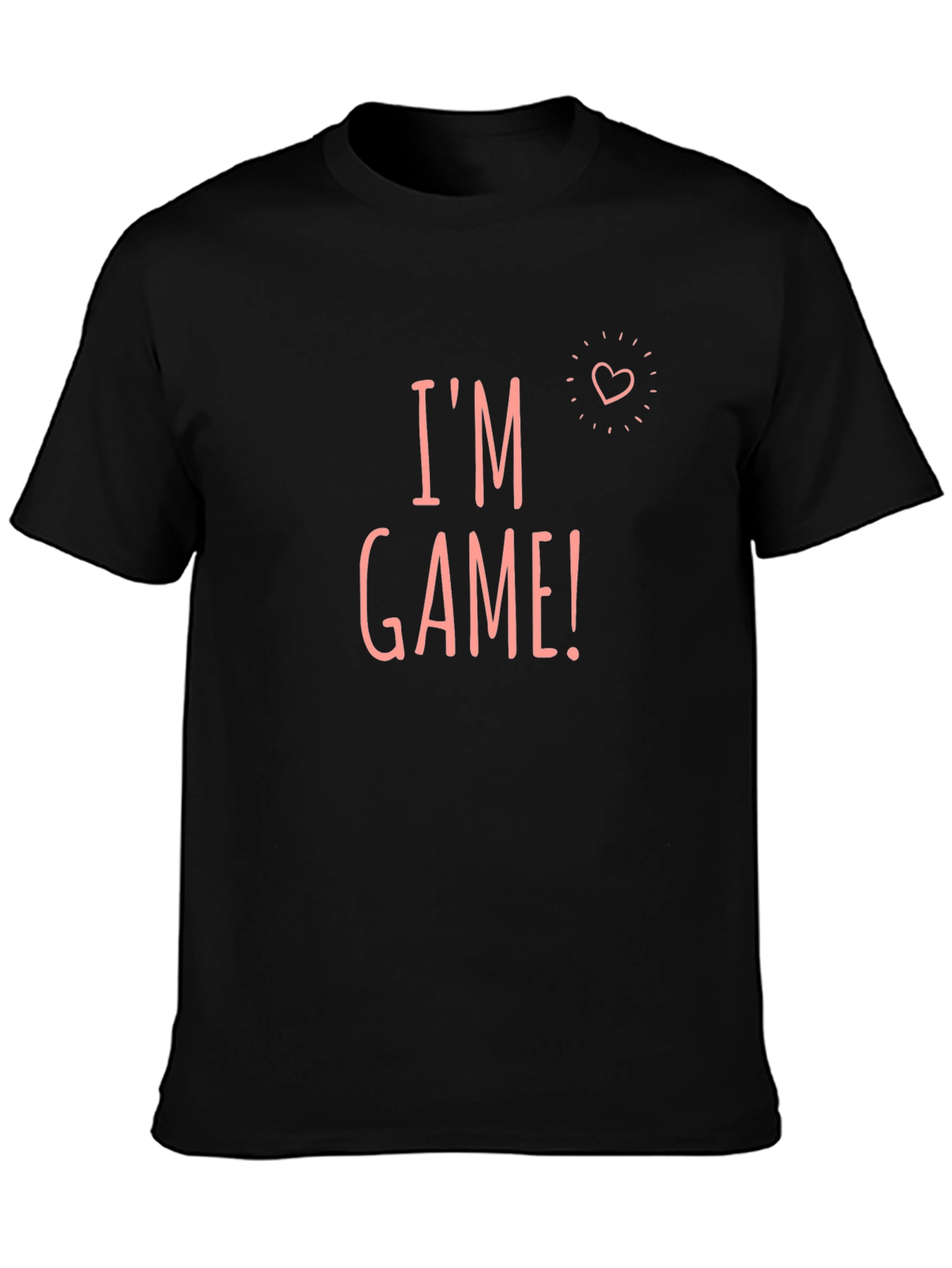 Black I'm Game! Graphic Tee -  Cute Heart Design, Casual Style view 3