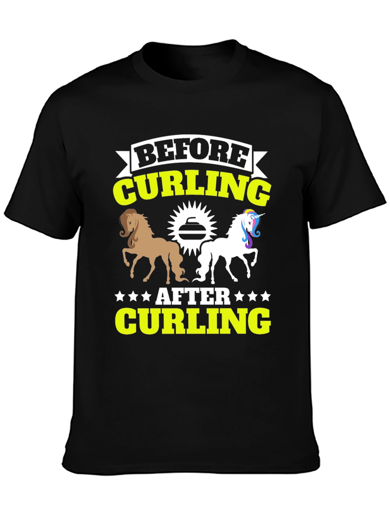 Black Before & After Curling T-Shirt - Horse Unicorn Tee view 3