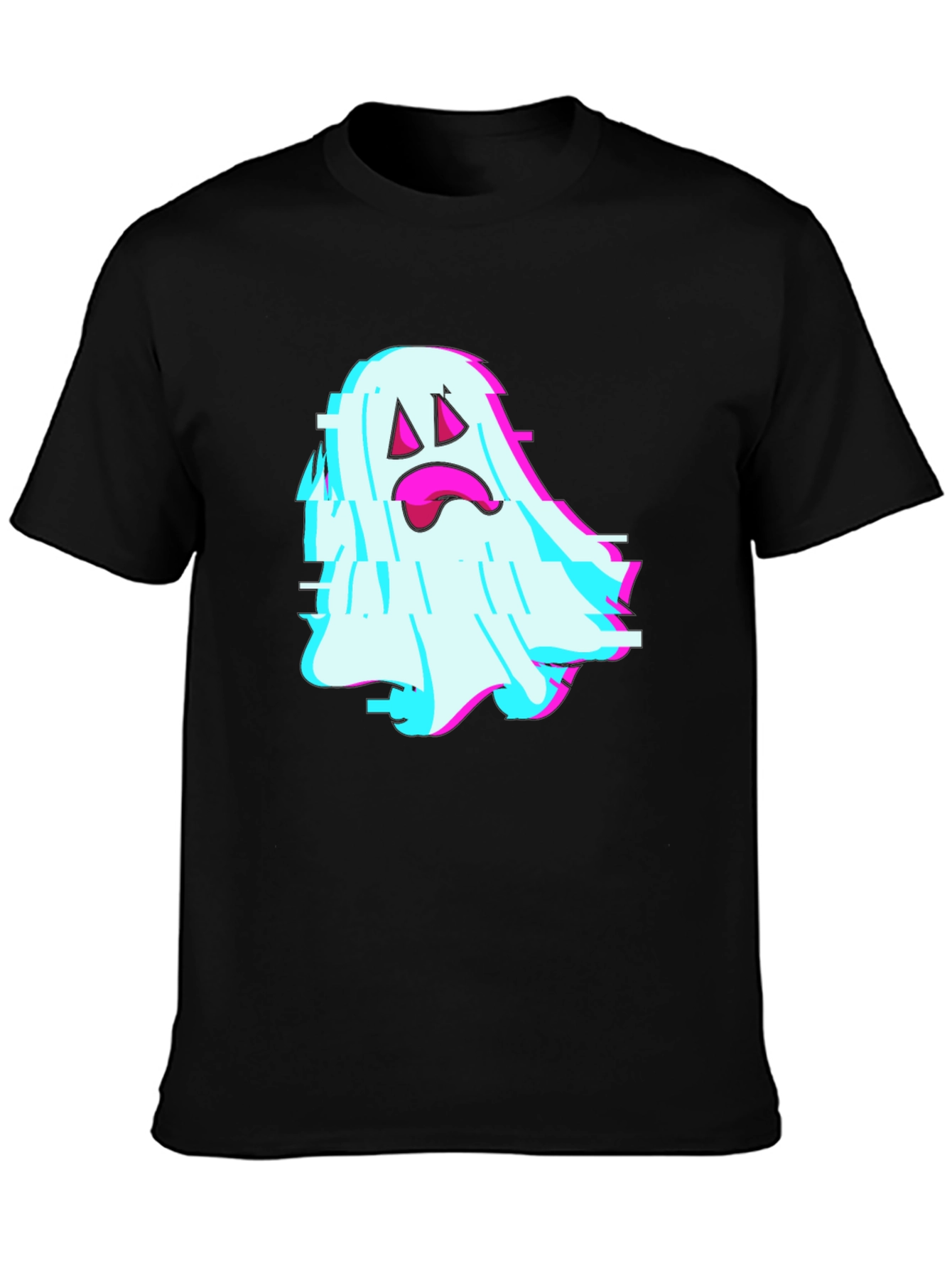 Black Glitch Ghost Graphic Tee - Soft Black Cotton Blend view 3