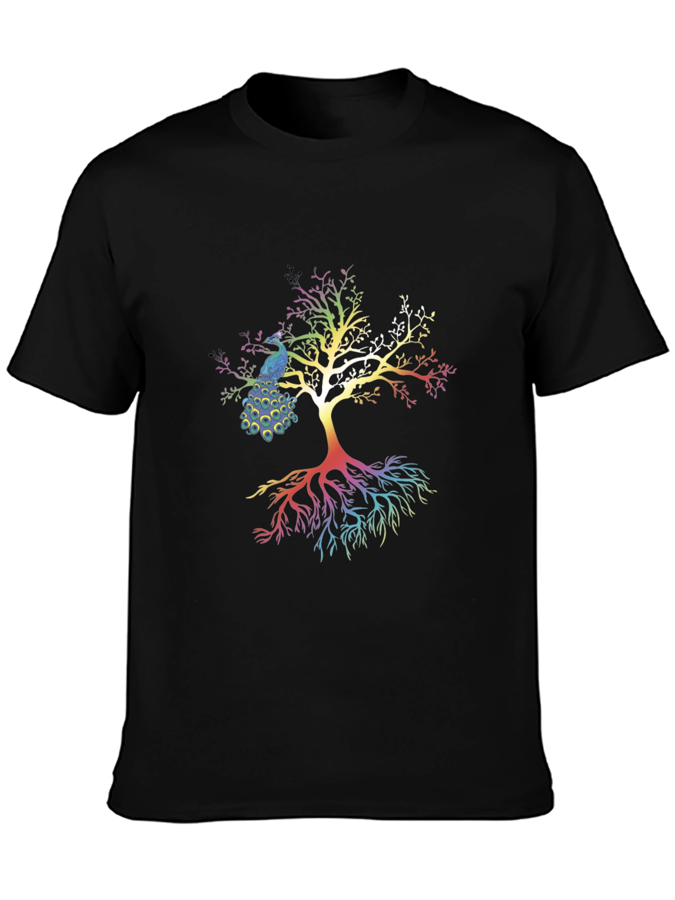 Black Peacock Tree Graphic T-Shirt - Stylish Men's Tee view 3