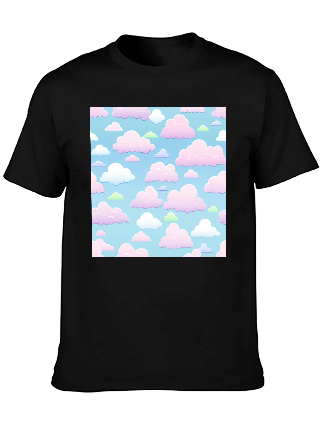 Black Cute Clouds Black T-Shirt view 3