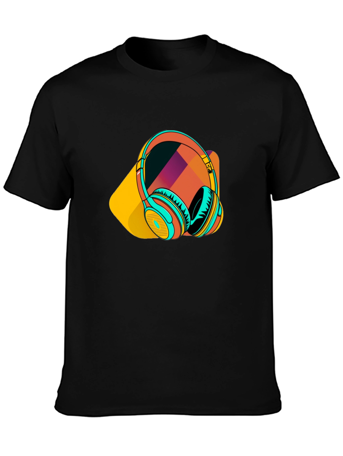 Black Stylish Black T-Shirt with Headphone Graphic view 3