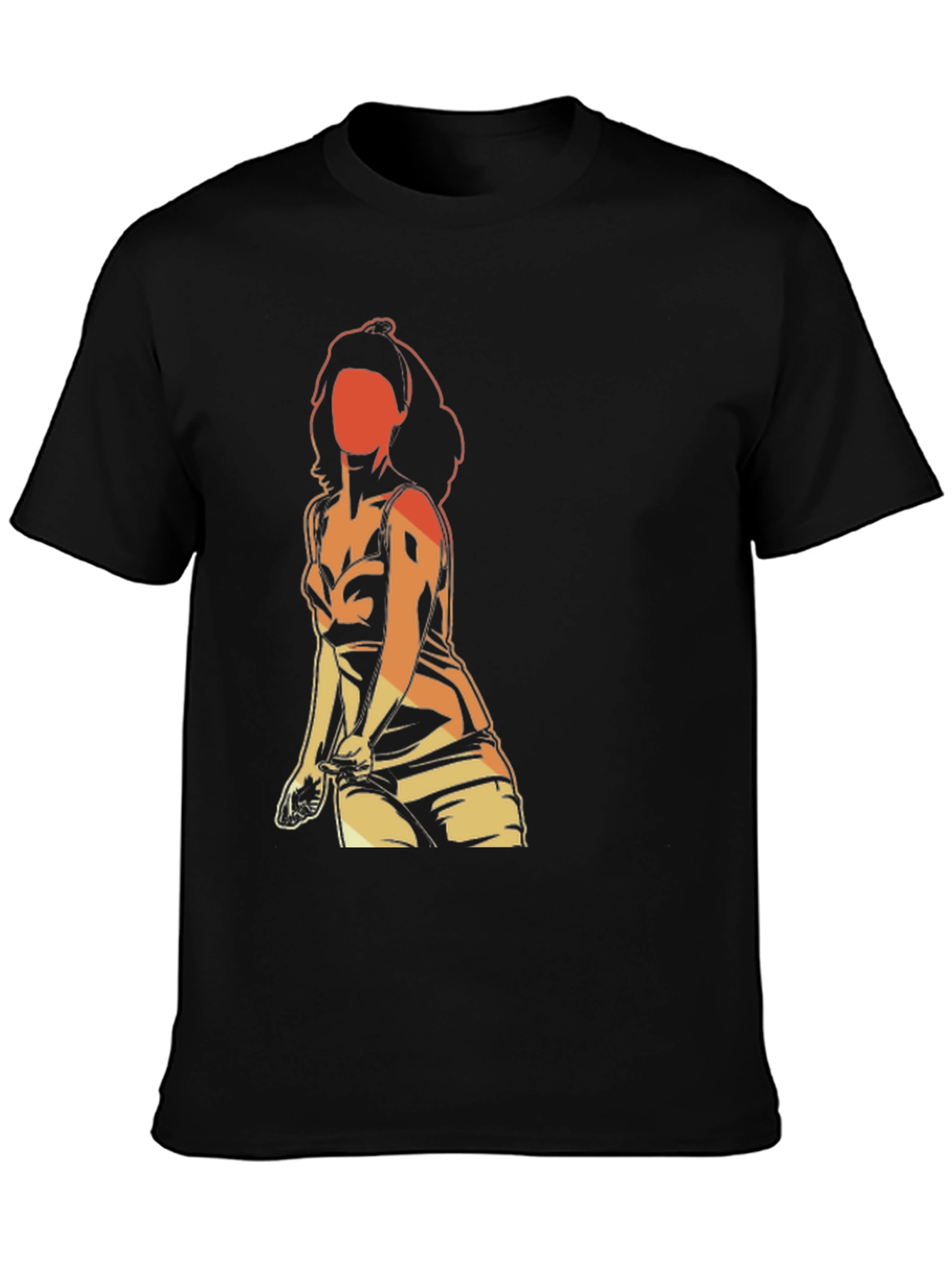 Black Retro Graphic T-Shirt - Woman Silhouette view 3