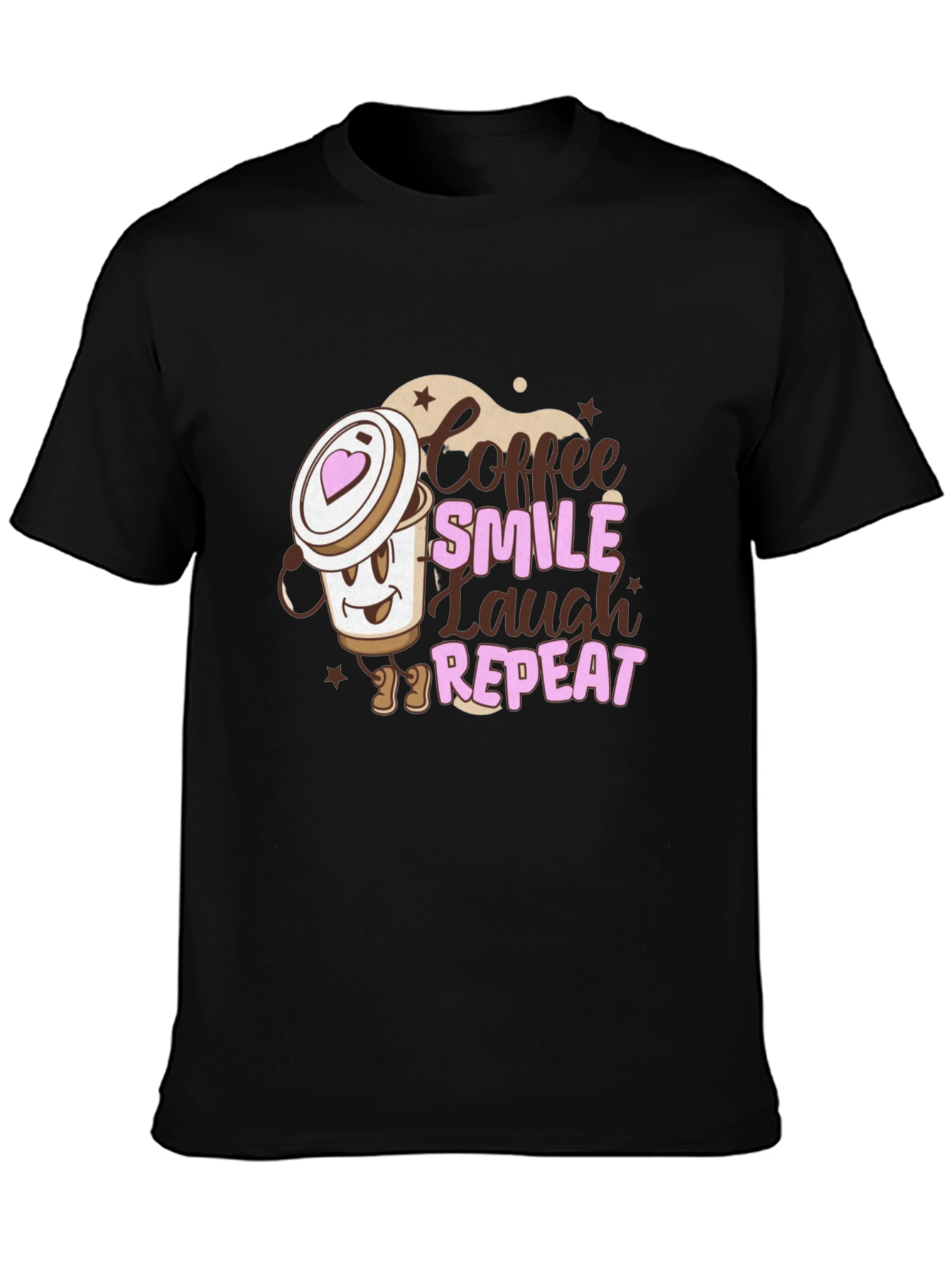 Black Coffee Smile Laugh Repeat Black Graphic Tee view 3