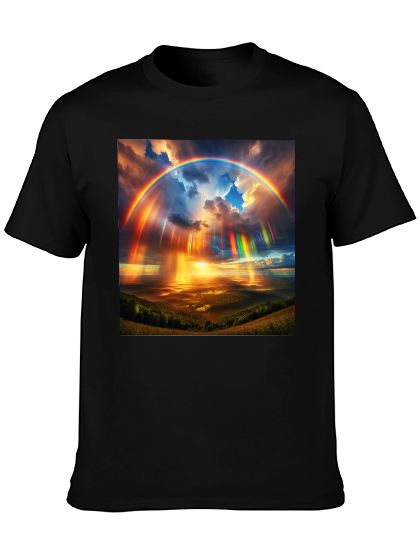 Black Rainbow Sky T-Shirt - Vivid Colors, Unique Design view 3