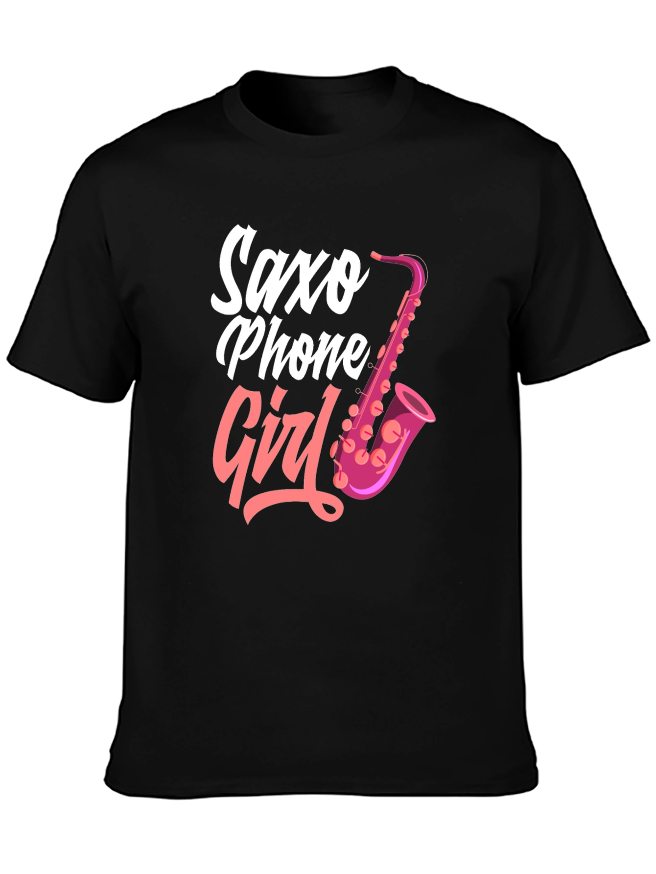 Black Saxo Phone Girl Black T-Shirt view 3