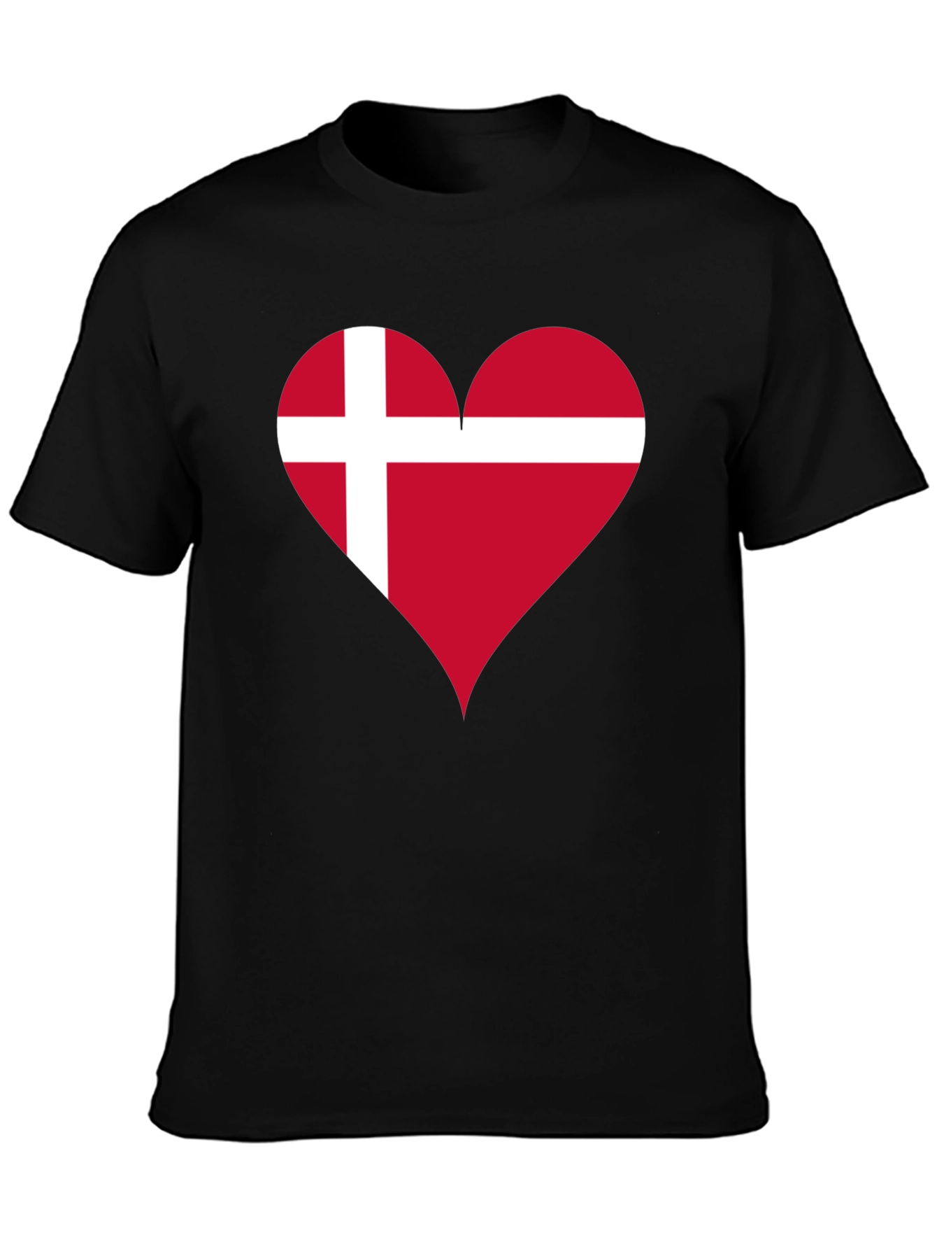 Black Denmark Flag Heart T-Shirt - Show Your Love! view 3