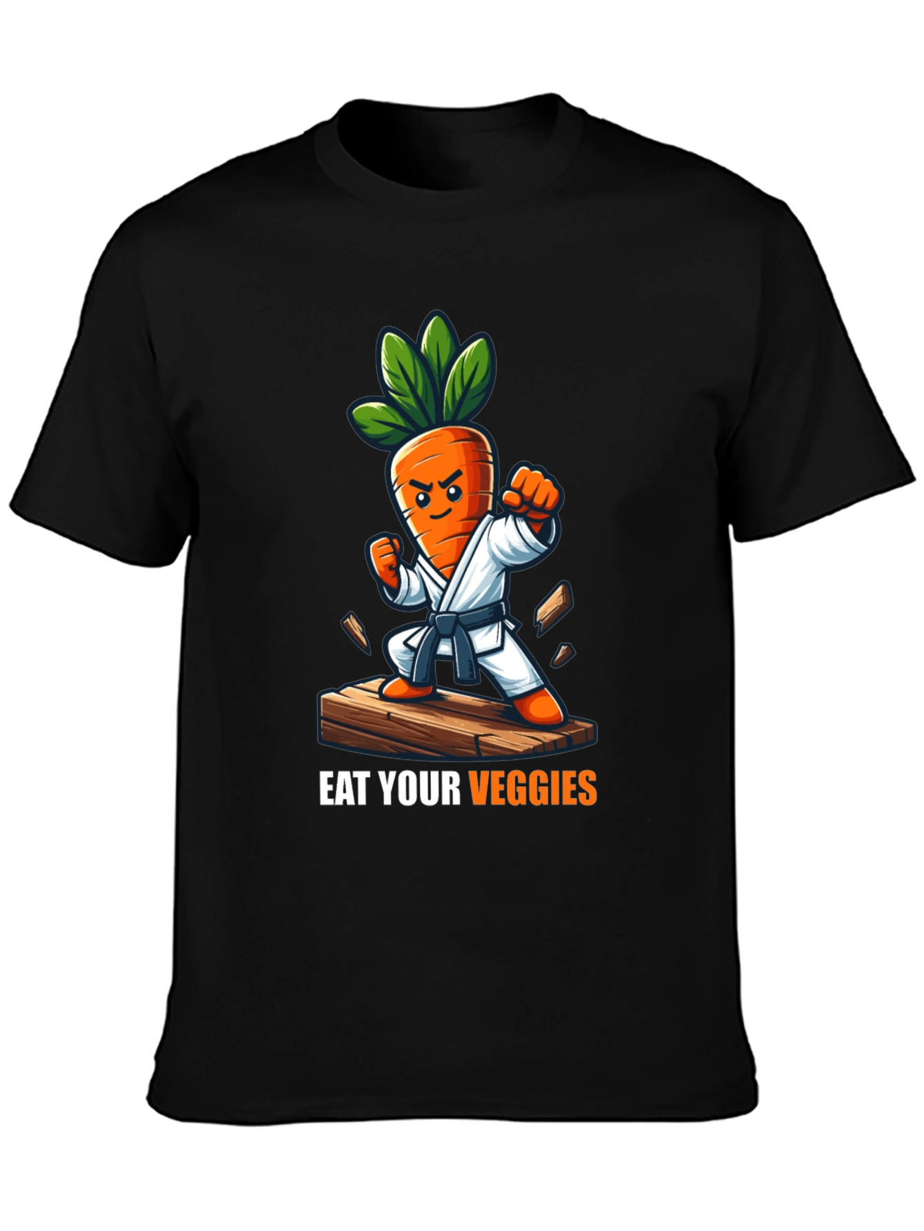 Black Eat Your Veggies Karate Carrot T-Shirt view 3