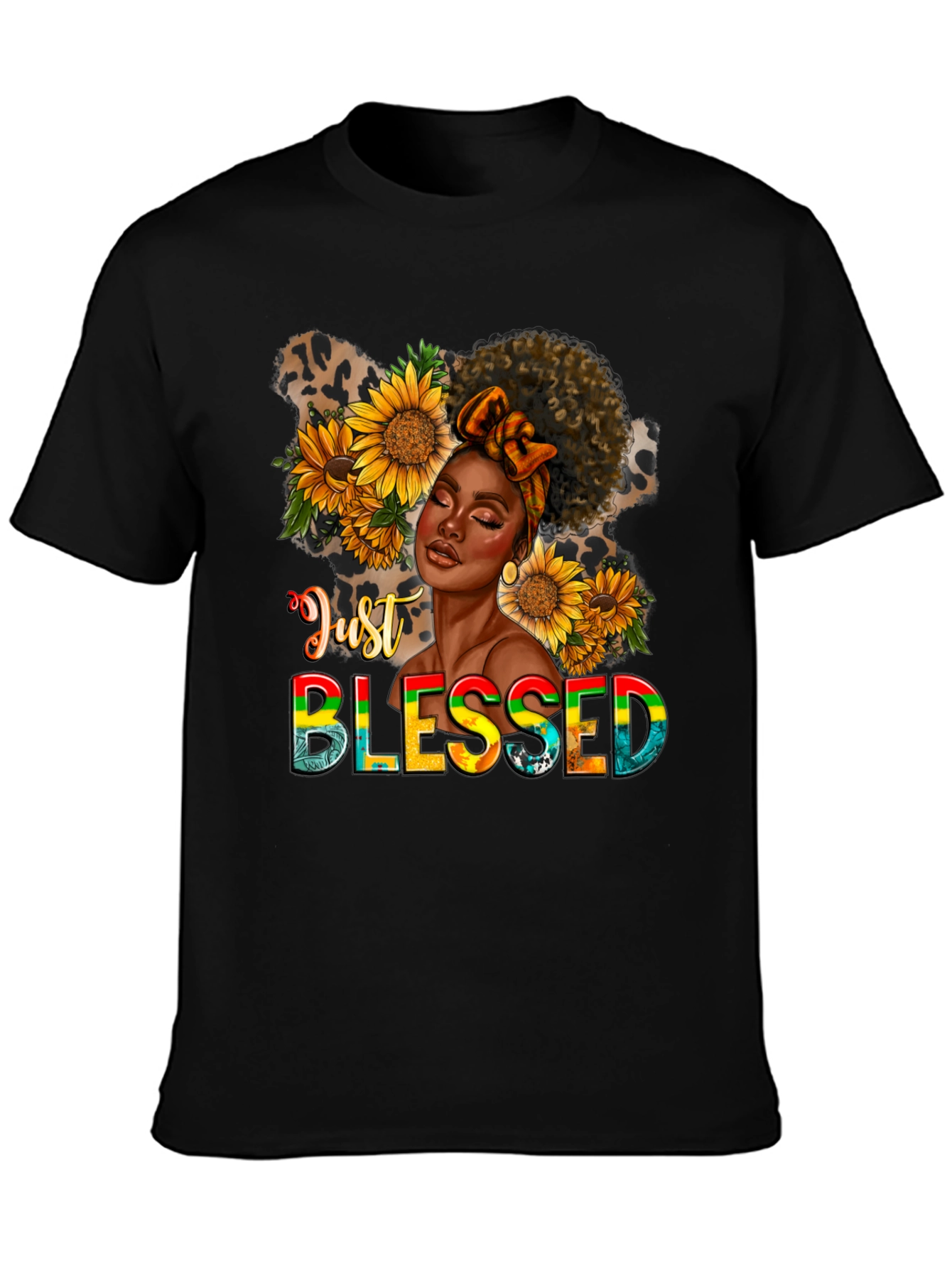 Black Just Blessed Black Woman Sunflower Graphic T-Shirt view 3