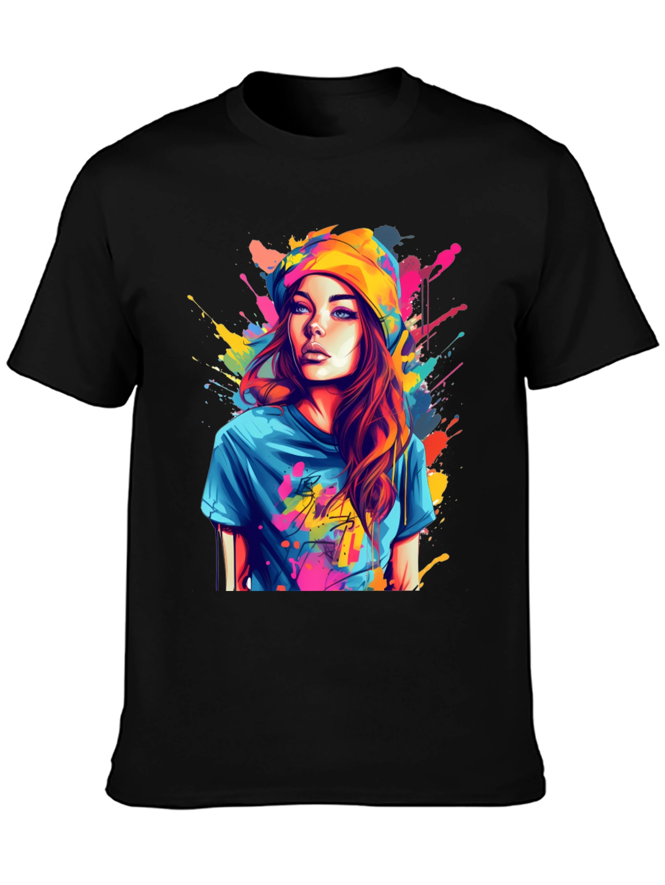 Black Colorful Art Girl T-Shirt view 3