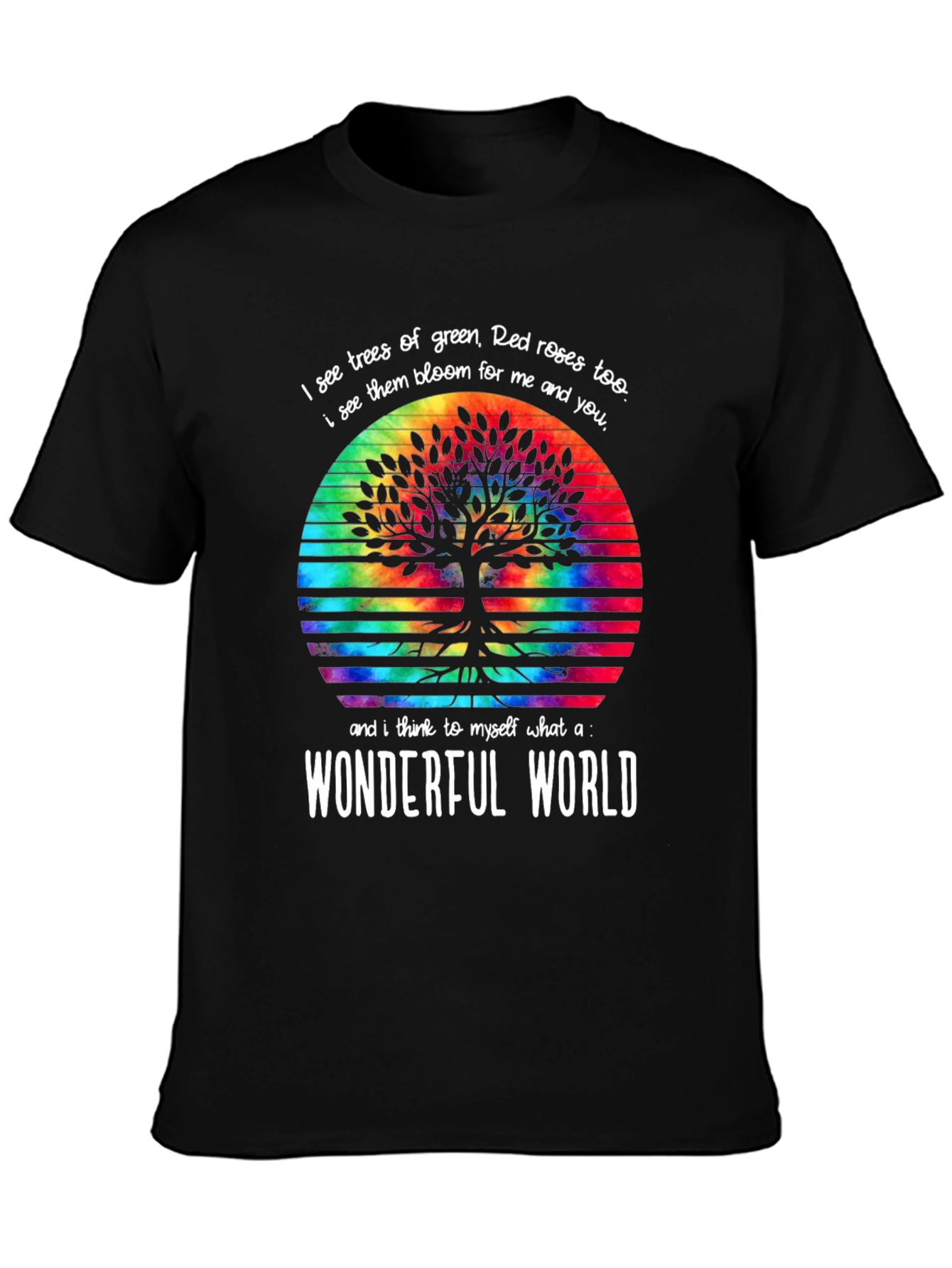 Black Wonderful World Tree Tie-Dye Graphic Tee view 3