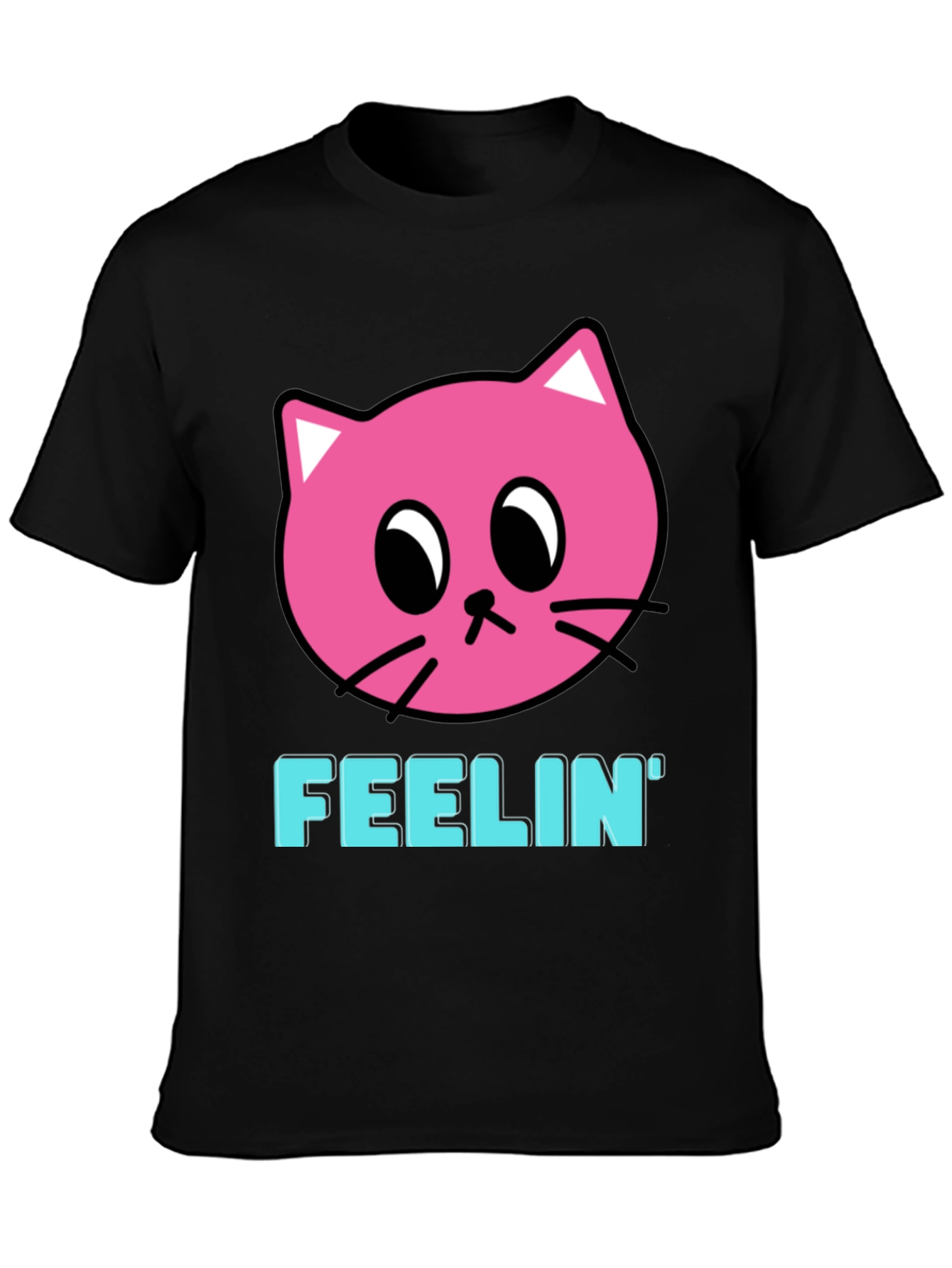 Black Feelin' Pink Cat Graphic Black T-Shirt view 3