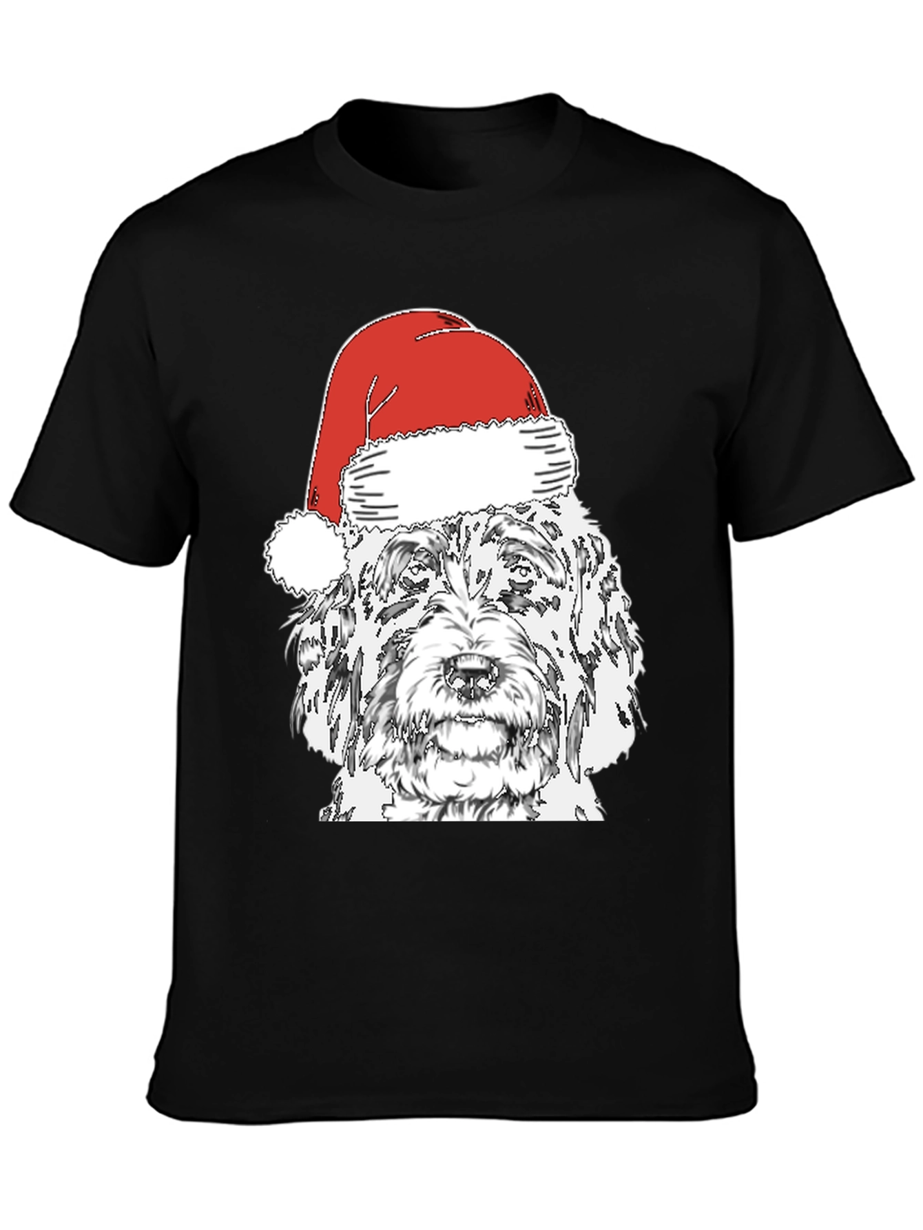 Black Dog With Santa Hat T-Shirt view 3