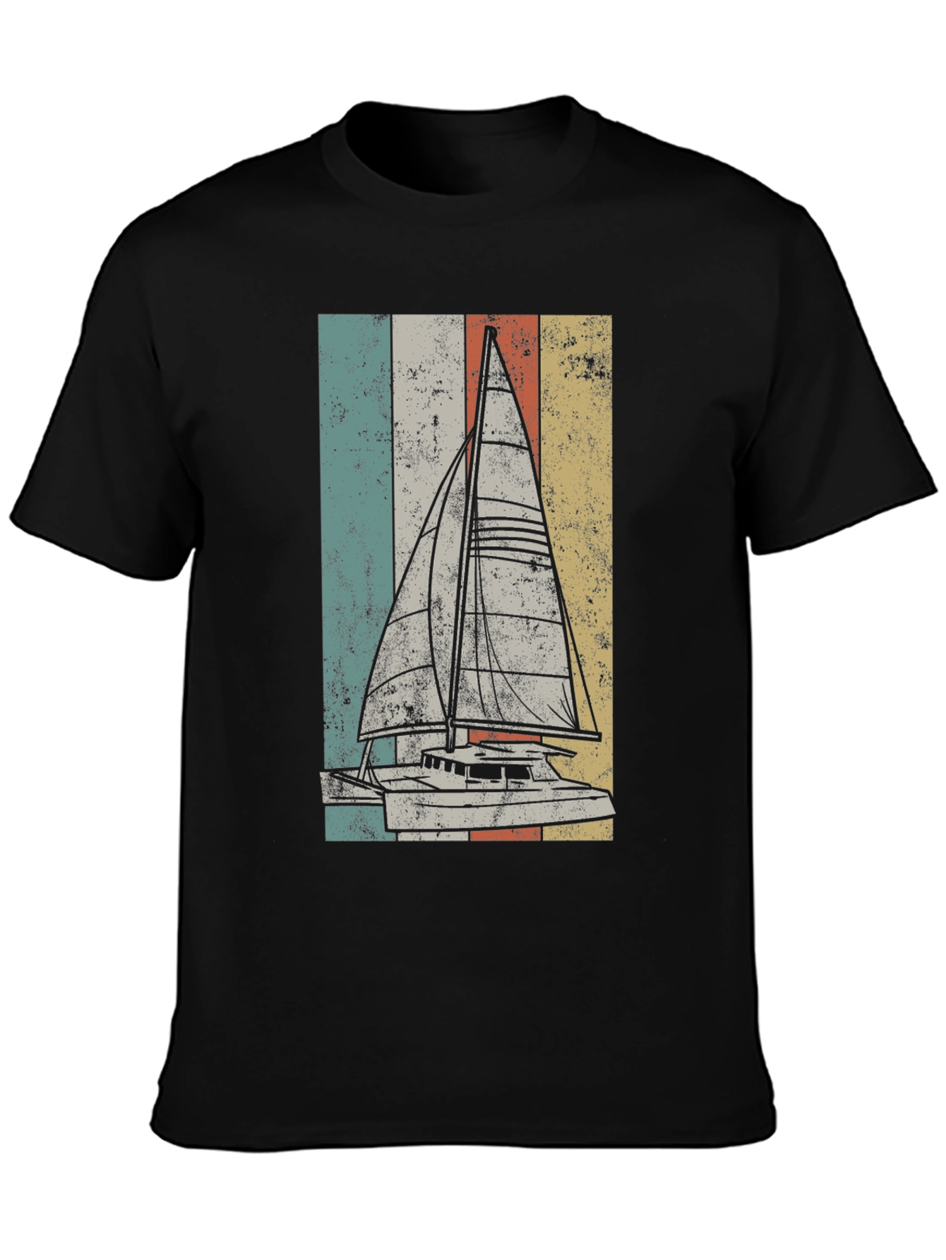 Black Vintage Sailboat T-Shirt - Retro Nautical Design view 3