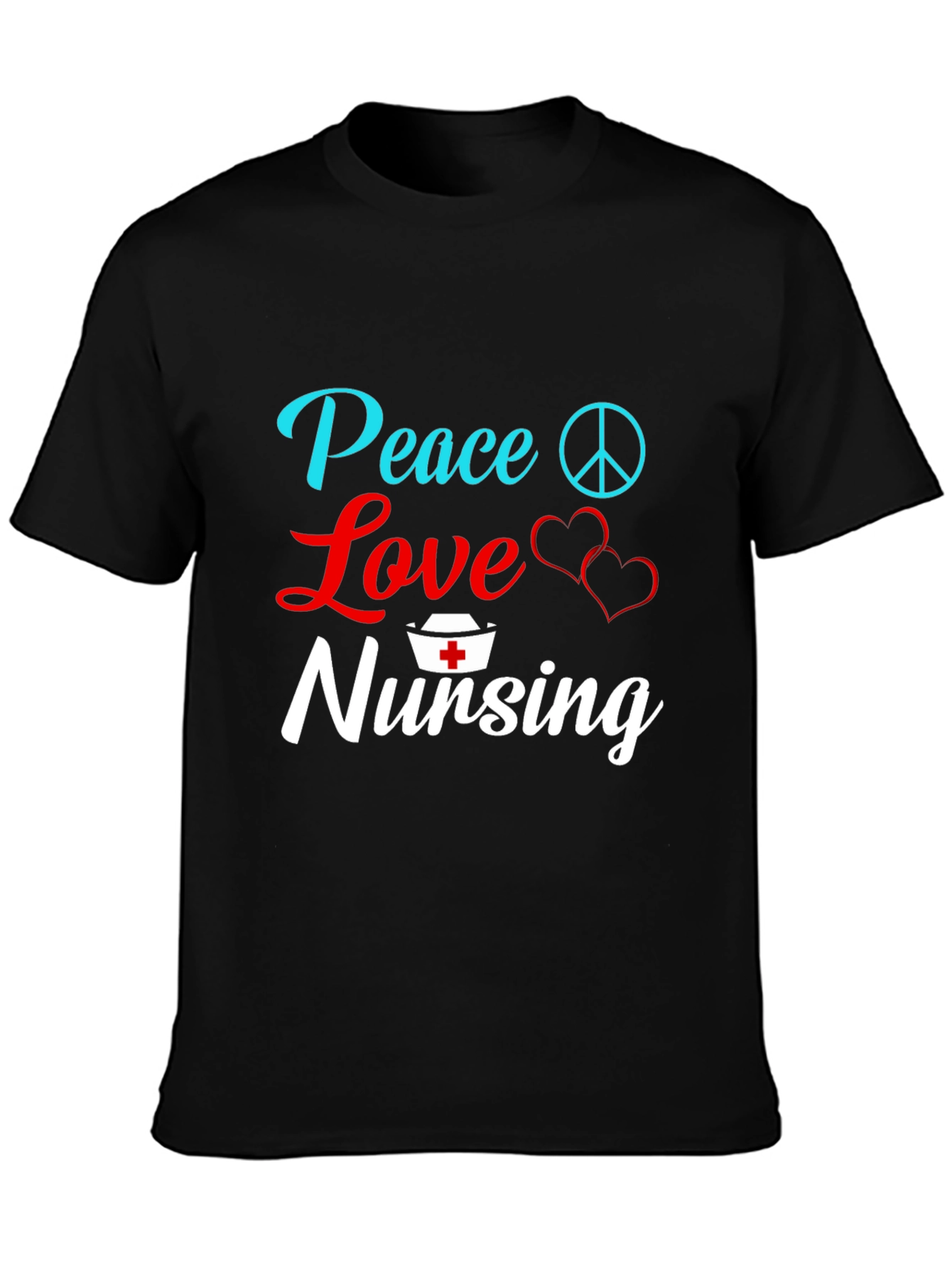 Black Peace Love Nursing T-Shirt - Gift for Nurses view 3