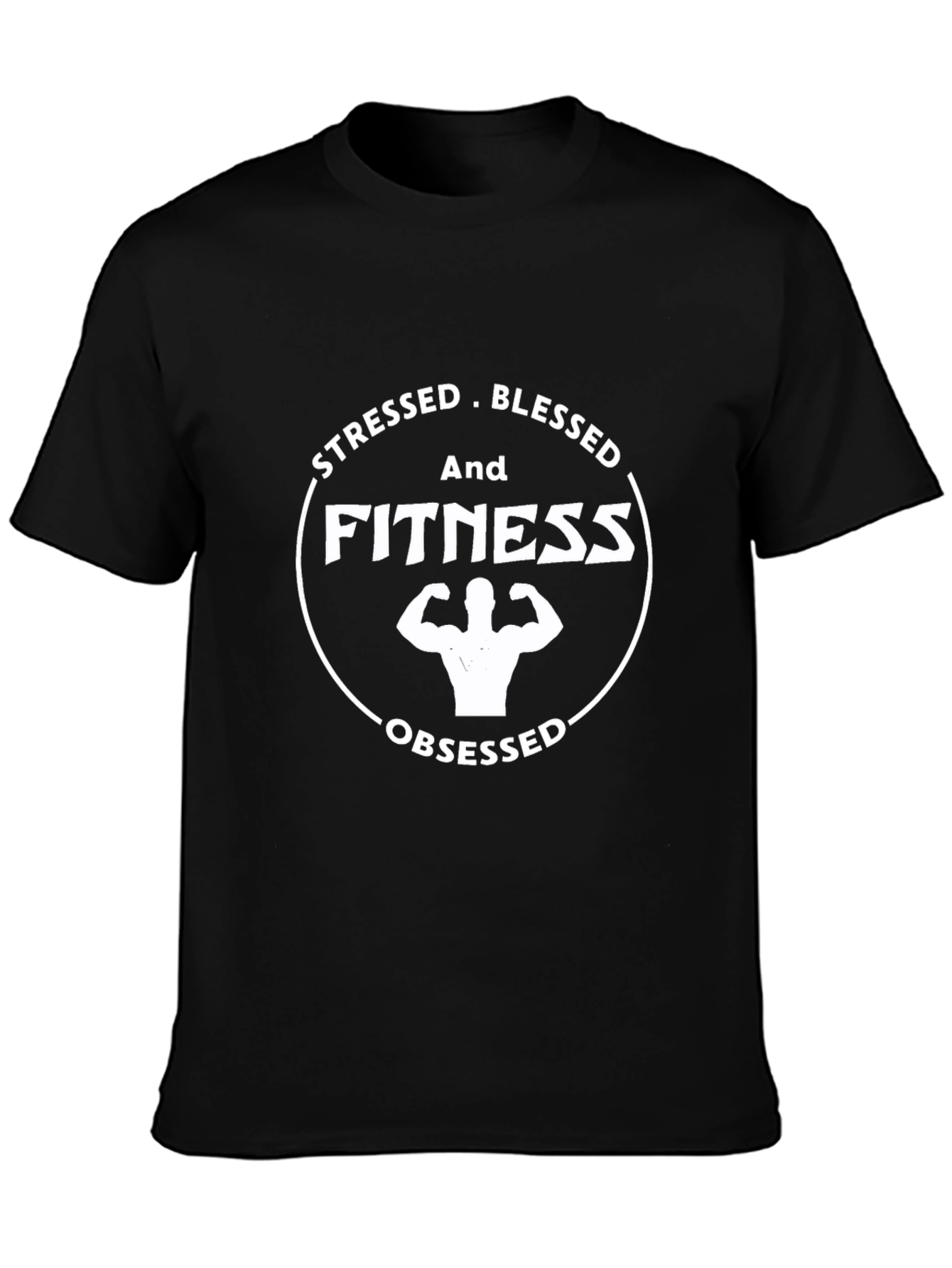 Black Stressed Blessed Fitness Obsessed Black T-Shirt view 3