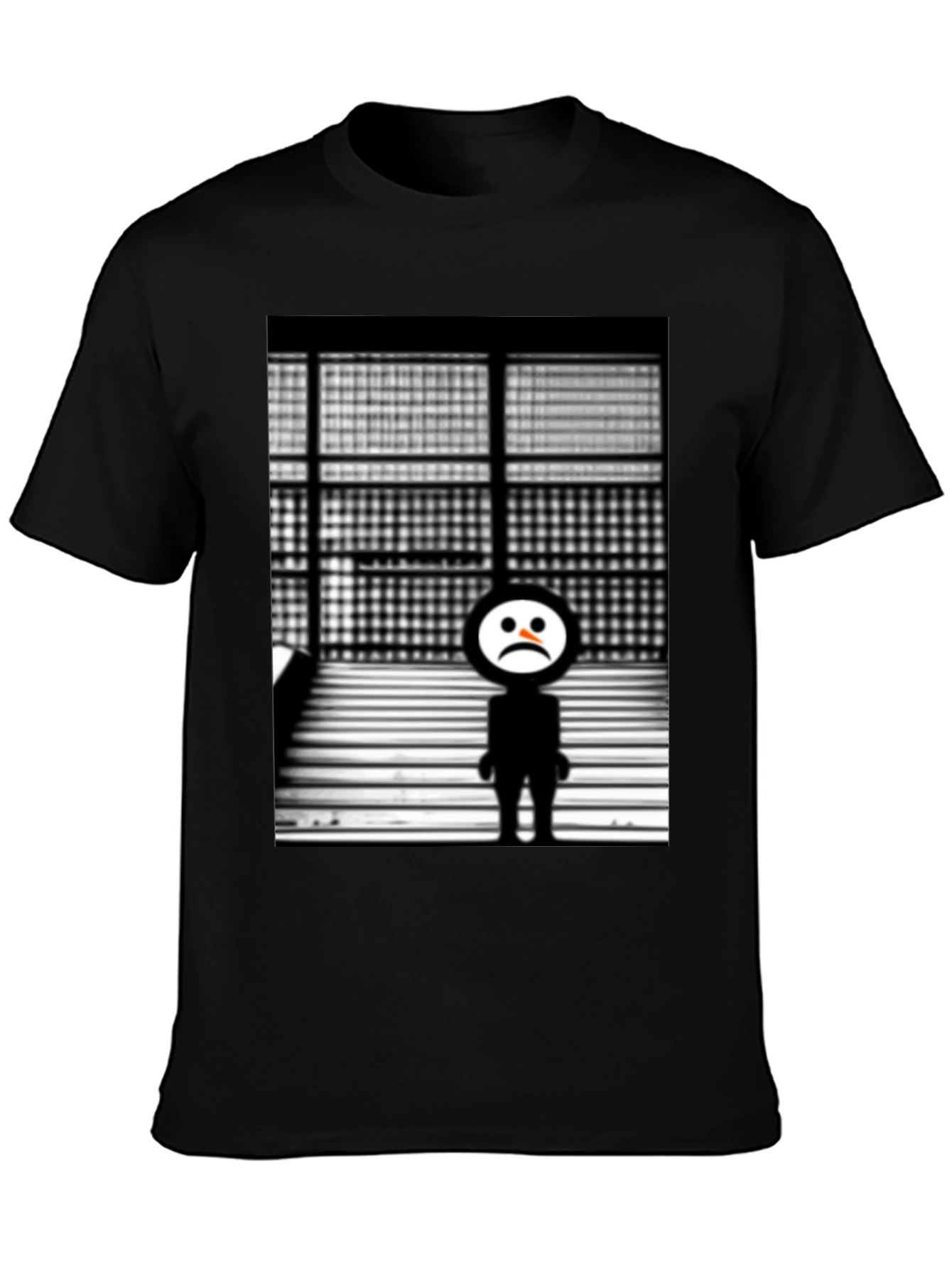 Black Sad Robot Graphic Black T-Shirt view 3