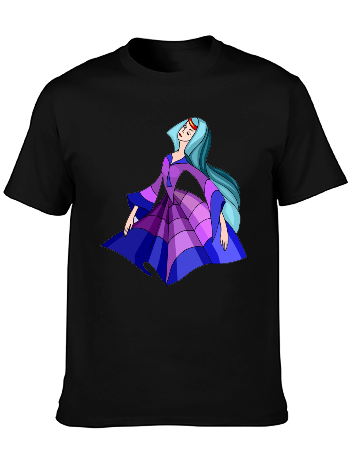 Cartoon Princess Graphic Tee - Black Cotton Casual Shirt - 3