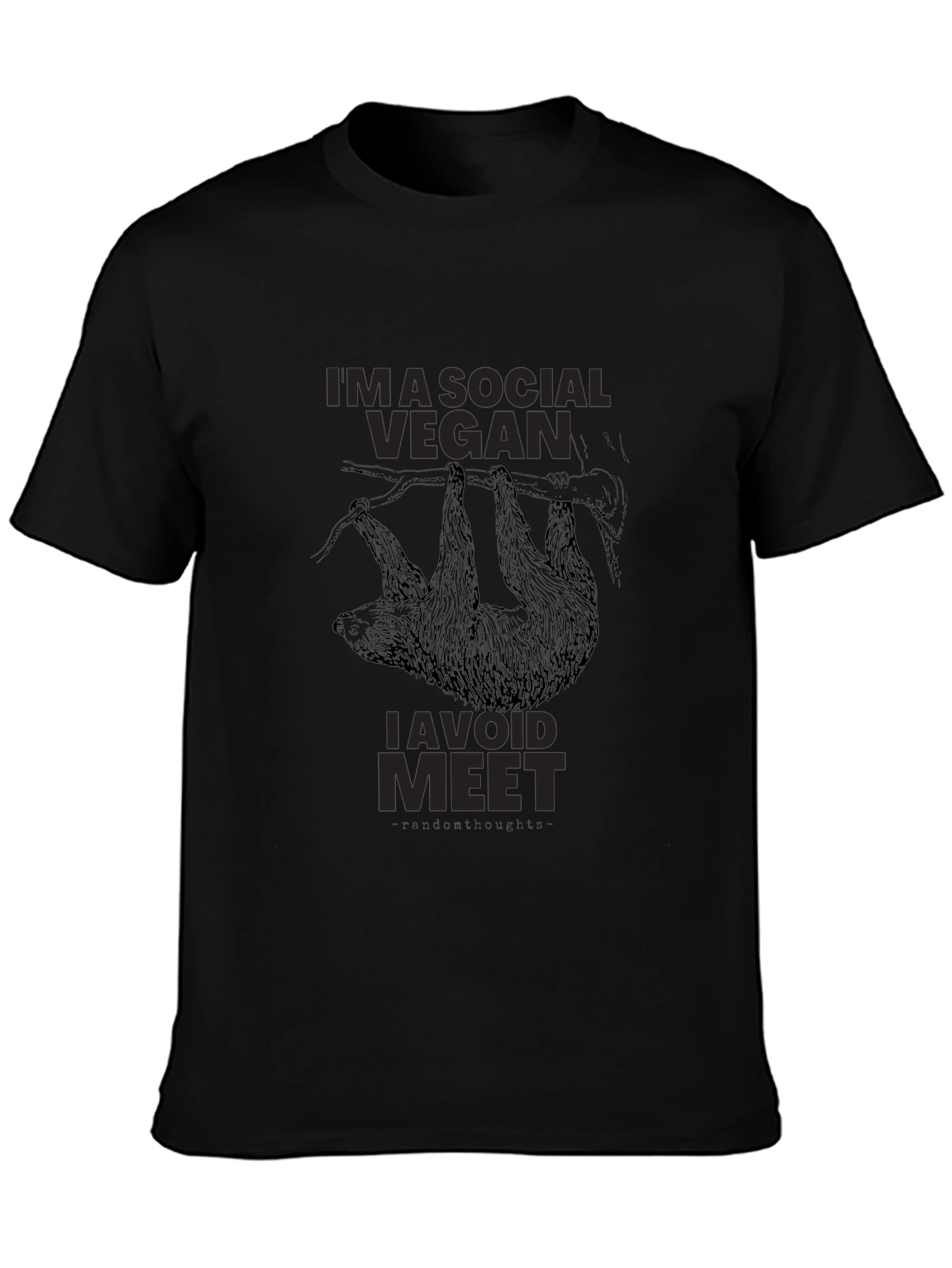 Black Social Vegan Sloth T-Shirt - Avoid Meet! view 3