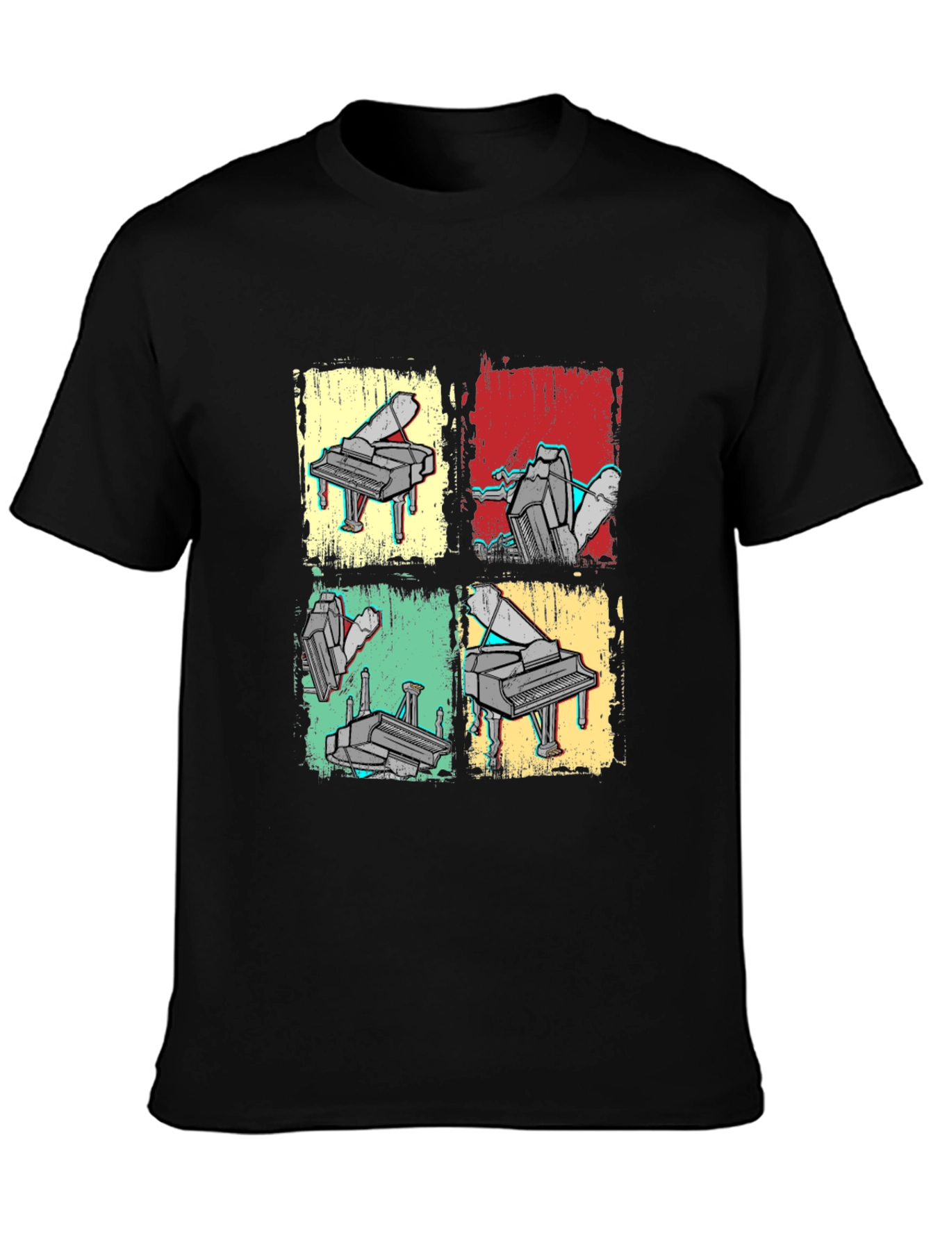 Black Retro Piano Art T-Shirt - Musical Graphic Tee view 3