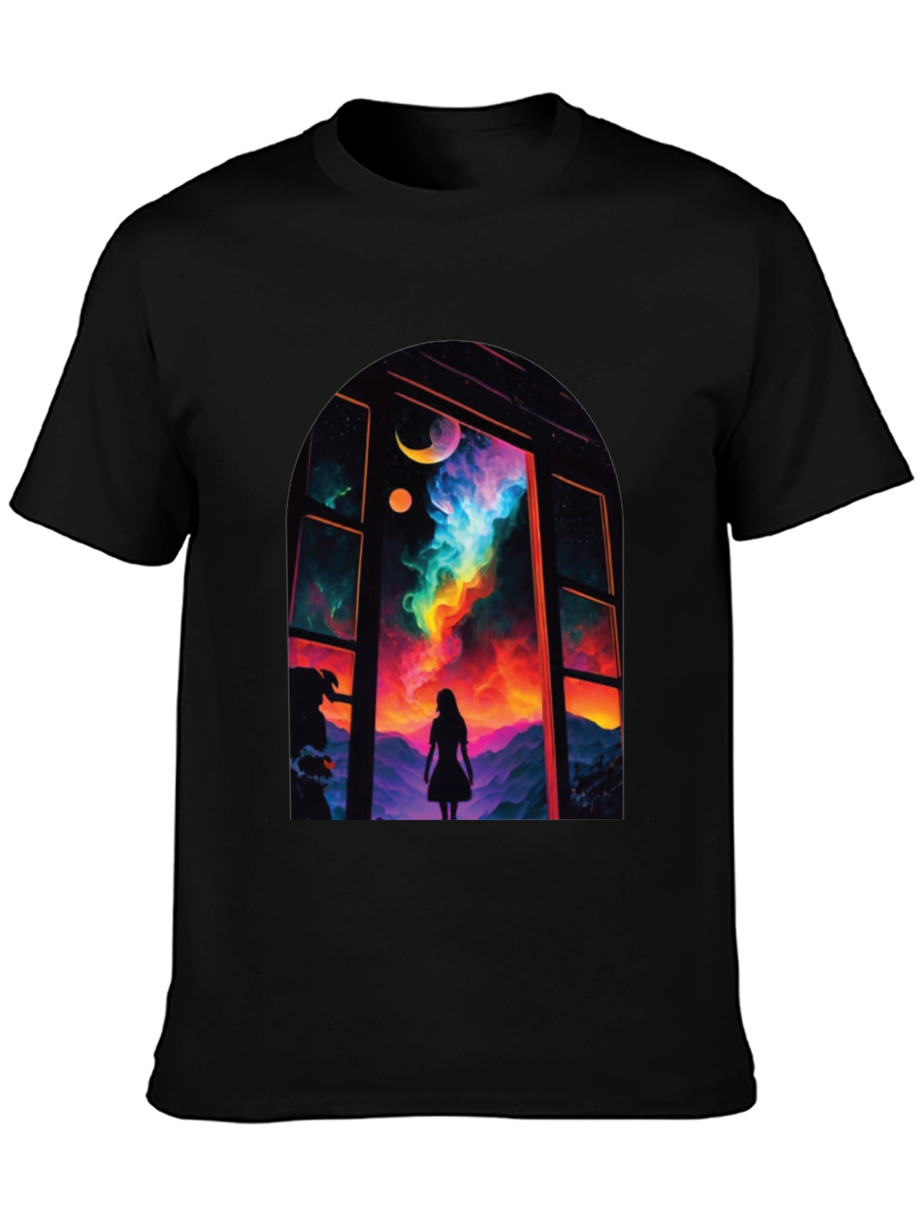 Black Cosmic Window Graphic Tee - Black Cotton Blend view 3