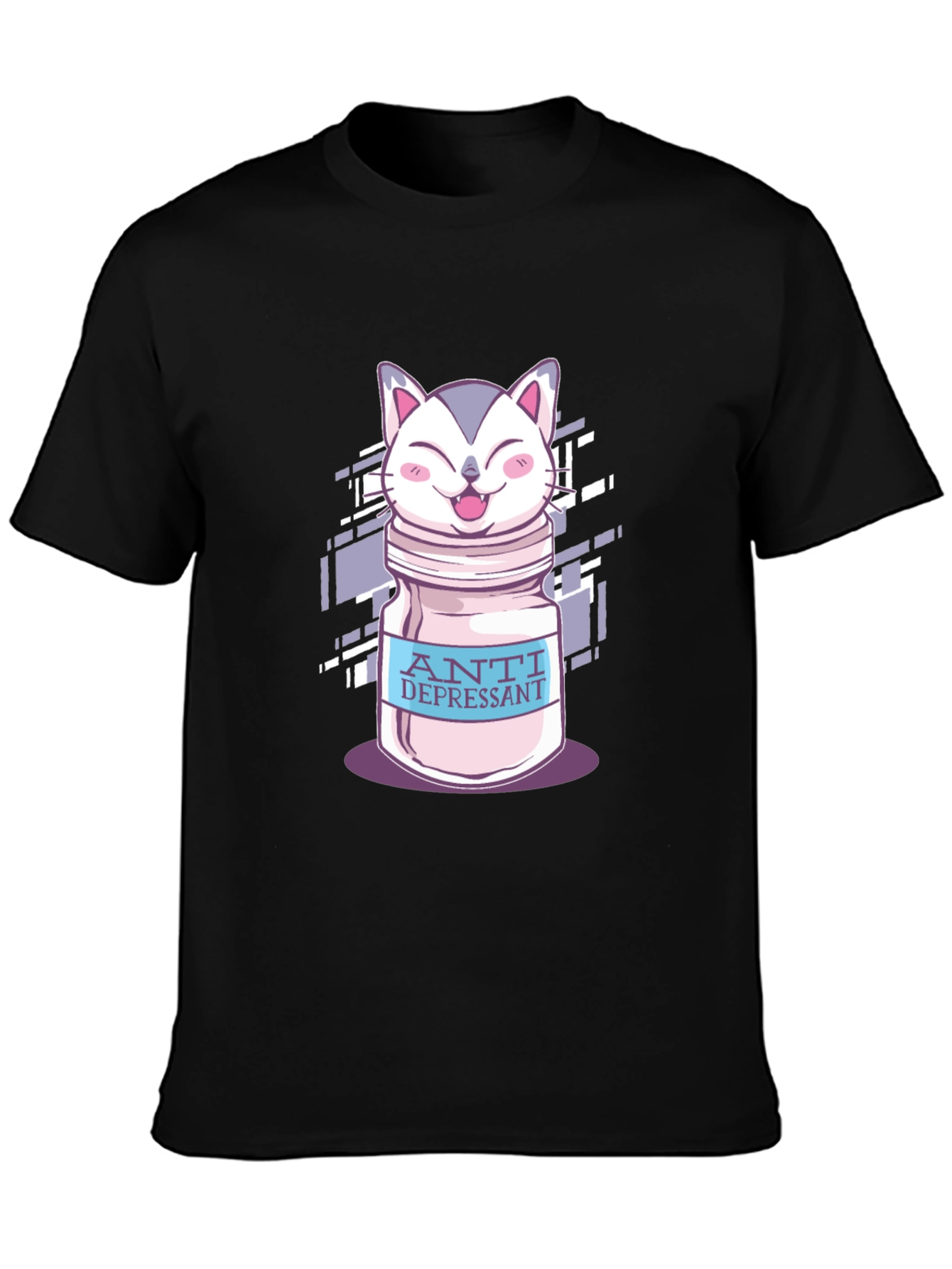 Black Anti Depressant Cat Graphic T-Shirt view 3