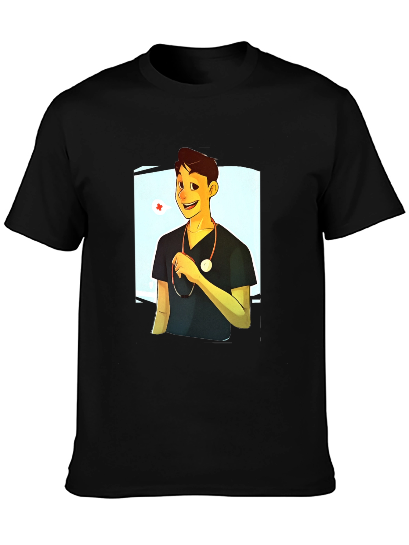 Black Cartoon Doctor Graphic Black T-Shirt view 3