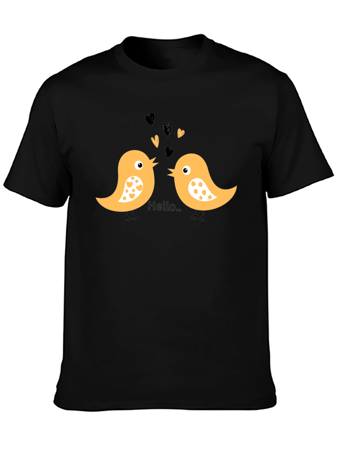 Black Cute Bird Love T-Shirt - Black Cotton Tee view 3