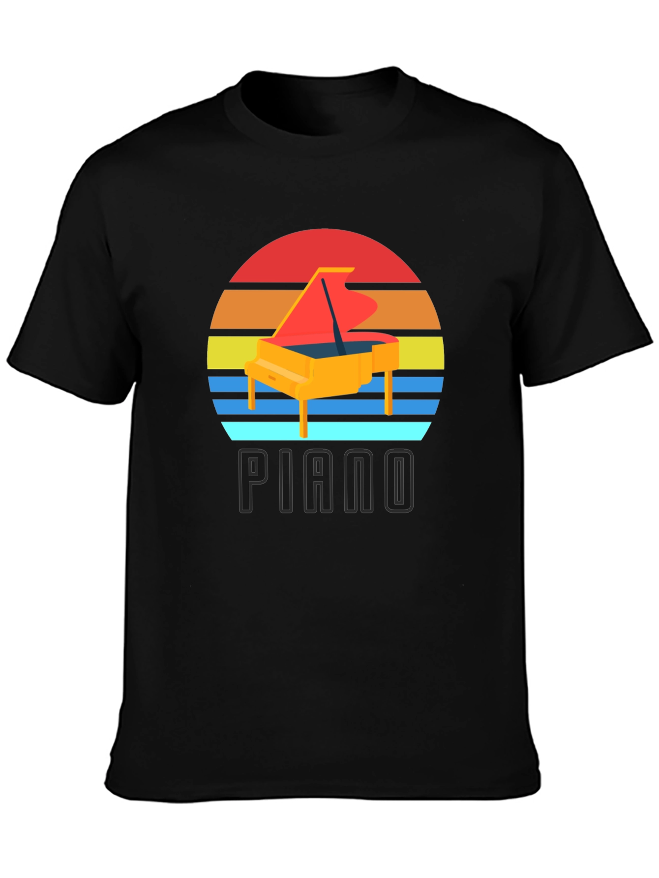 Black Piano Sunset Graphic T-Shirt view 3