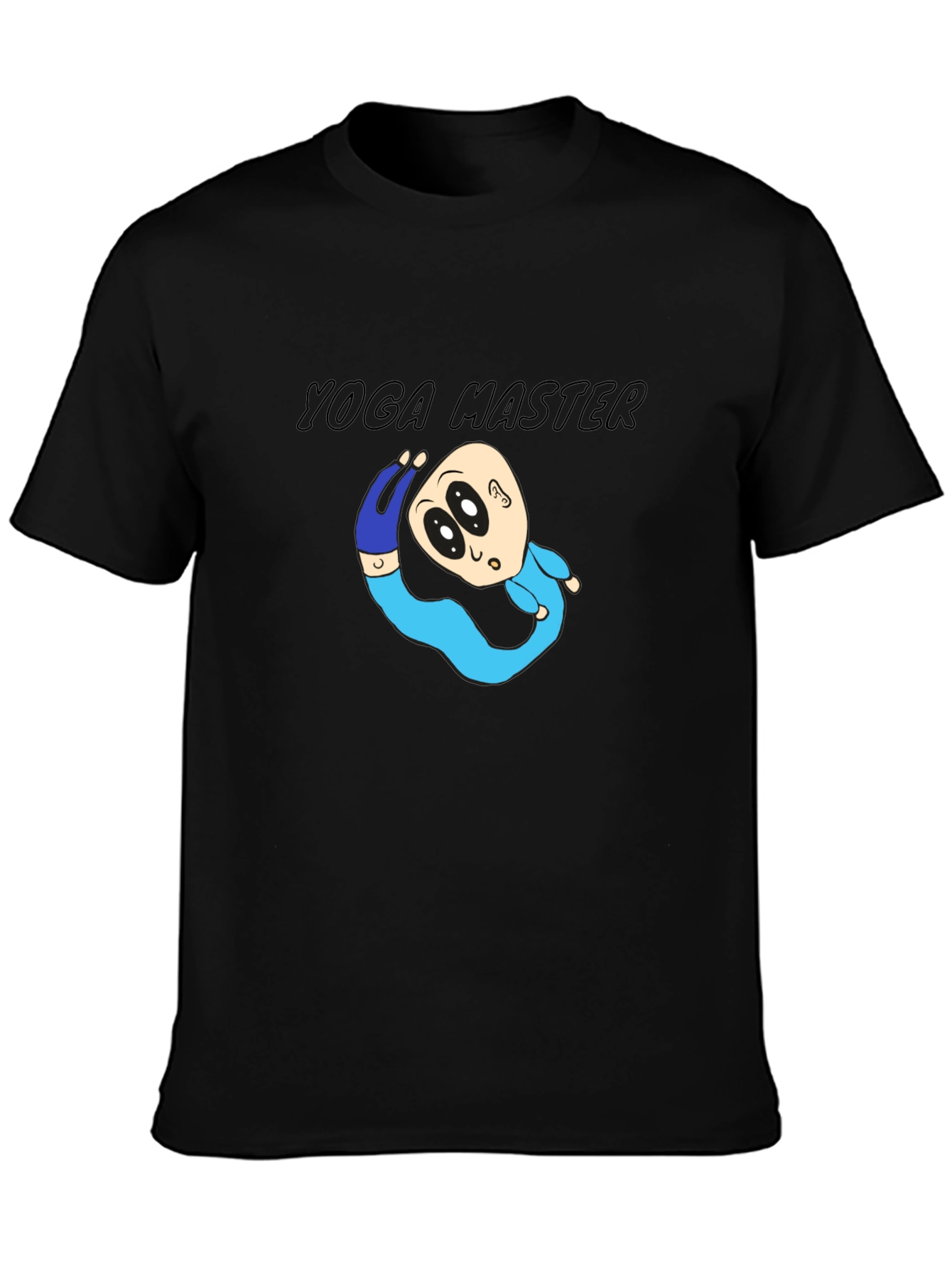 Black Yoga Master Cartoon Black T-Shirt view 3