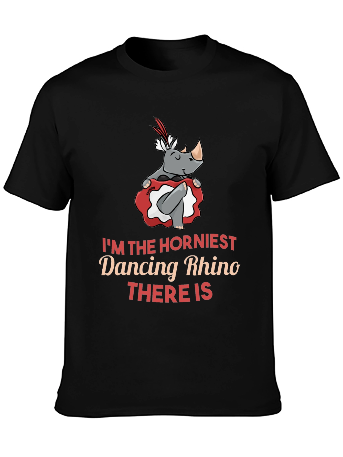 Black Funny Dancing Rhino Graphic T-Shirt view 3
