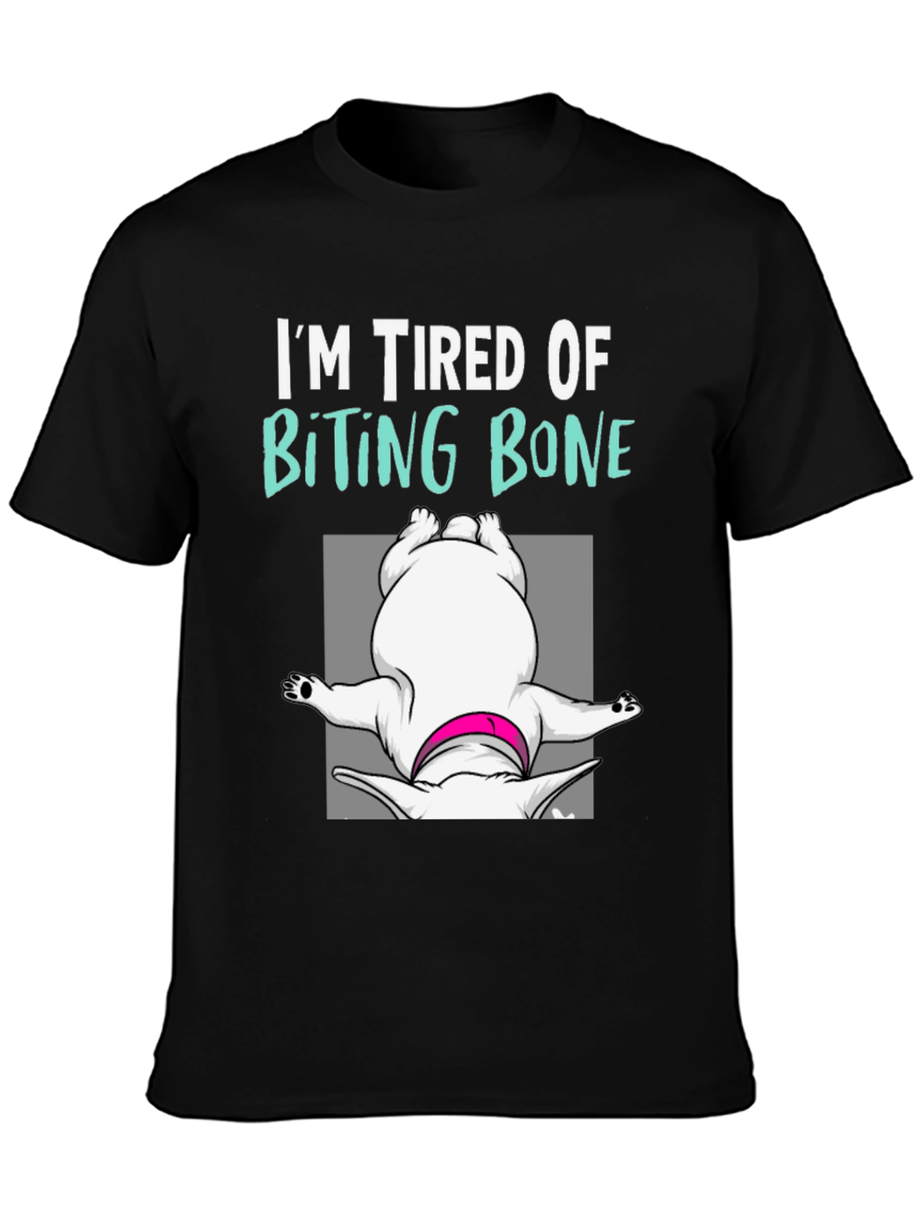 Black Tired of Biting Bone T-Shirt Funny Dog Graphic Tee view 3