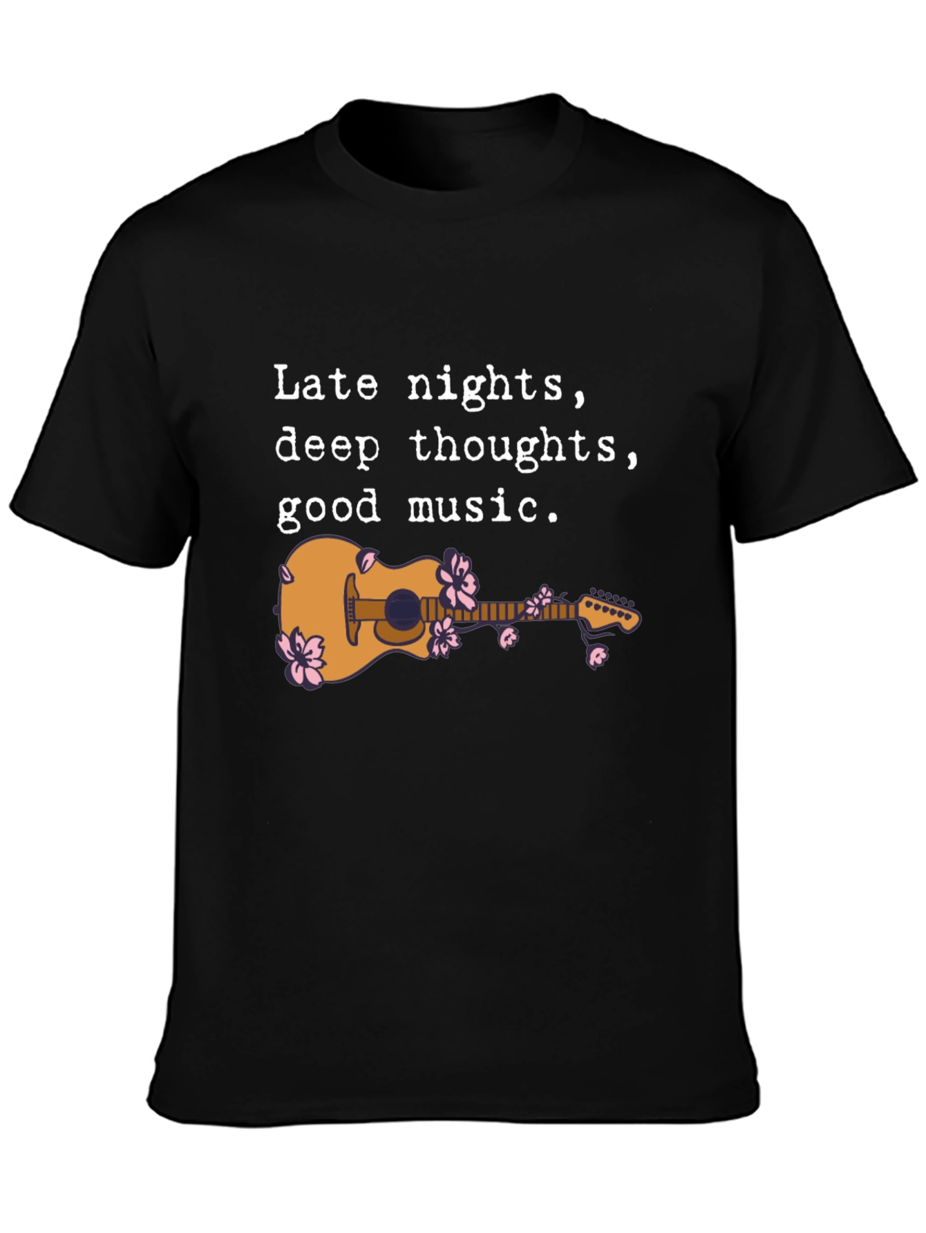 Black Late Night Guitar Graphic Tee - Black view 3