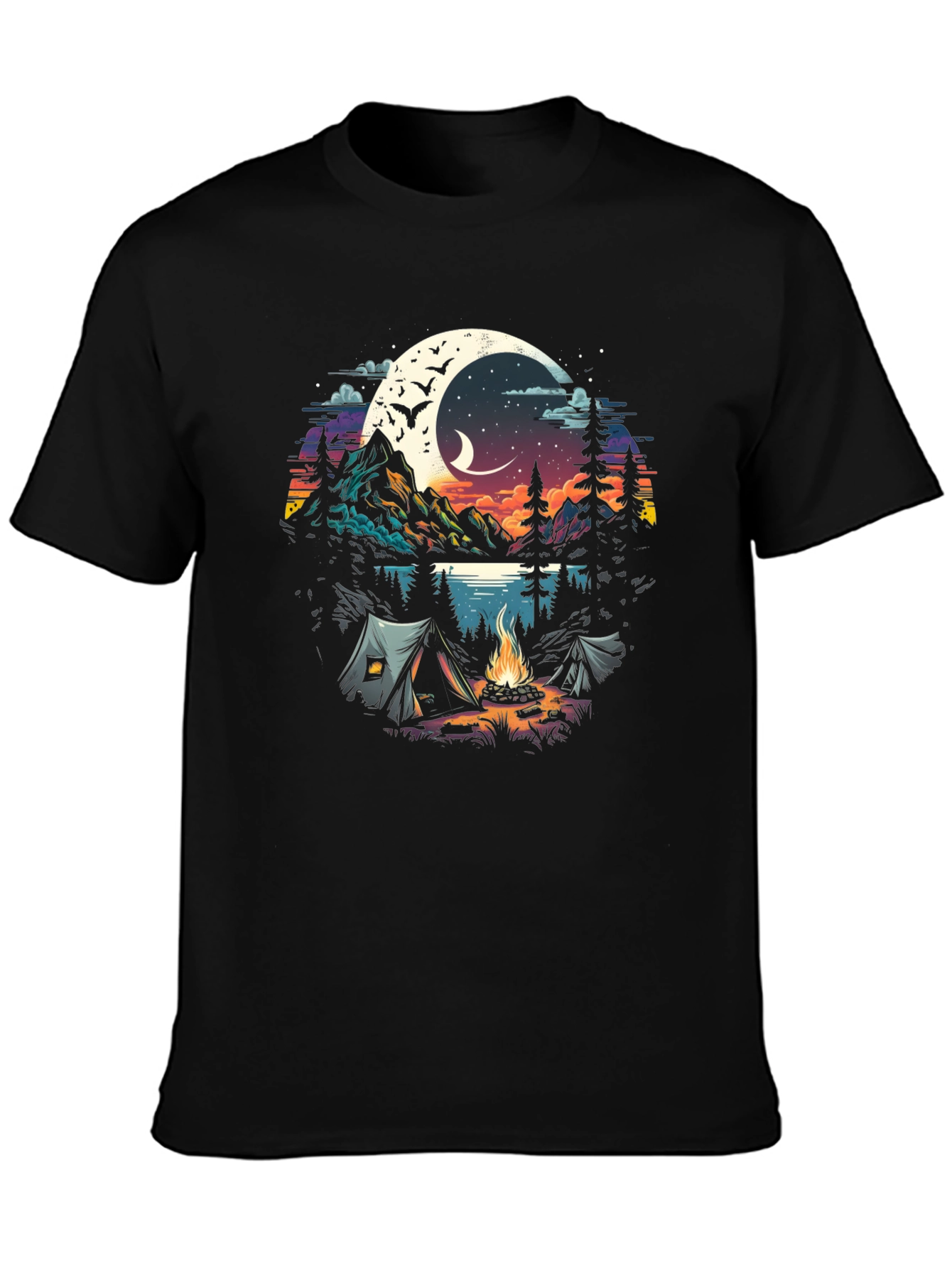 Black Camping Under the Moon Graphic Tee view 3