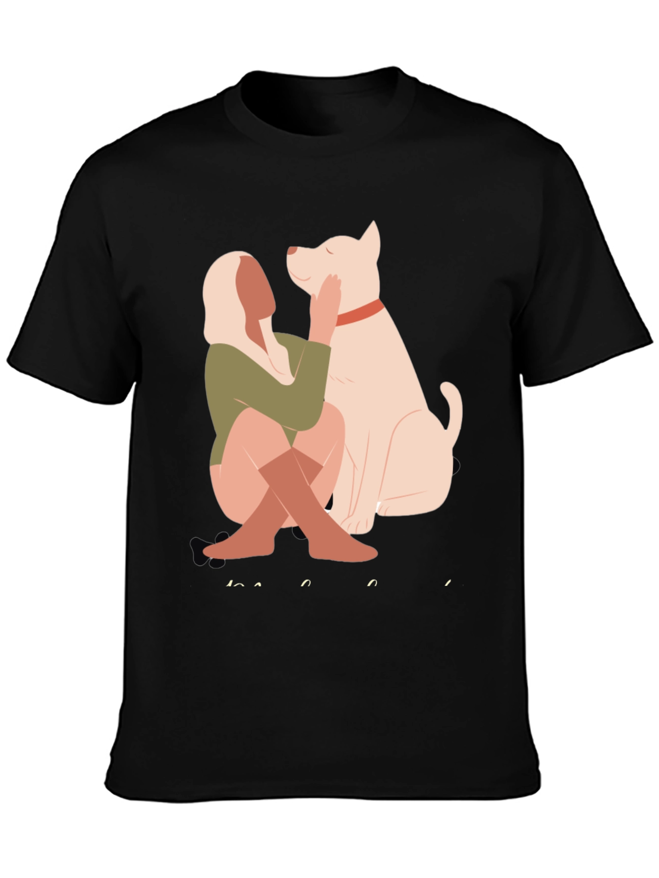 Black Stylish Graphic Tee - Dog & Woman view 3