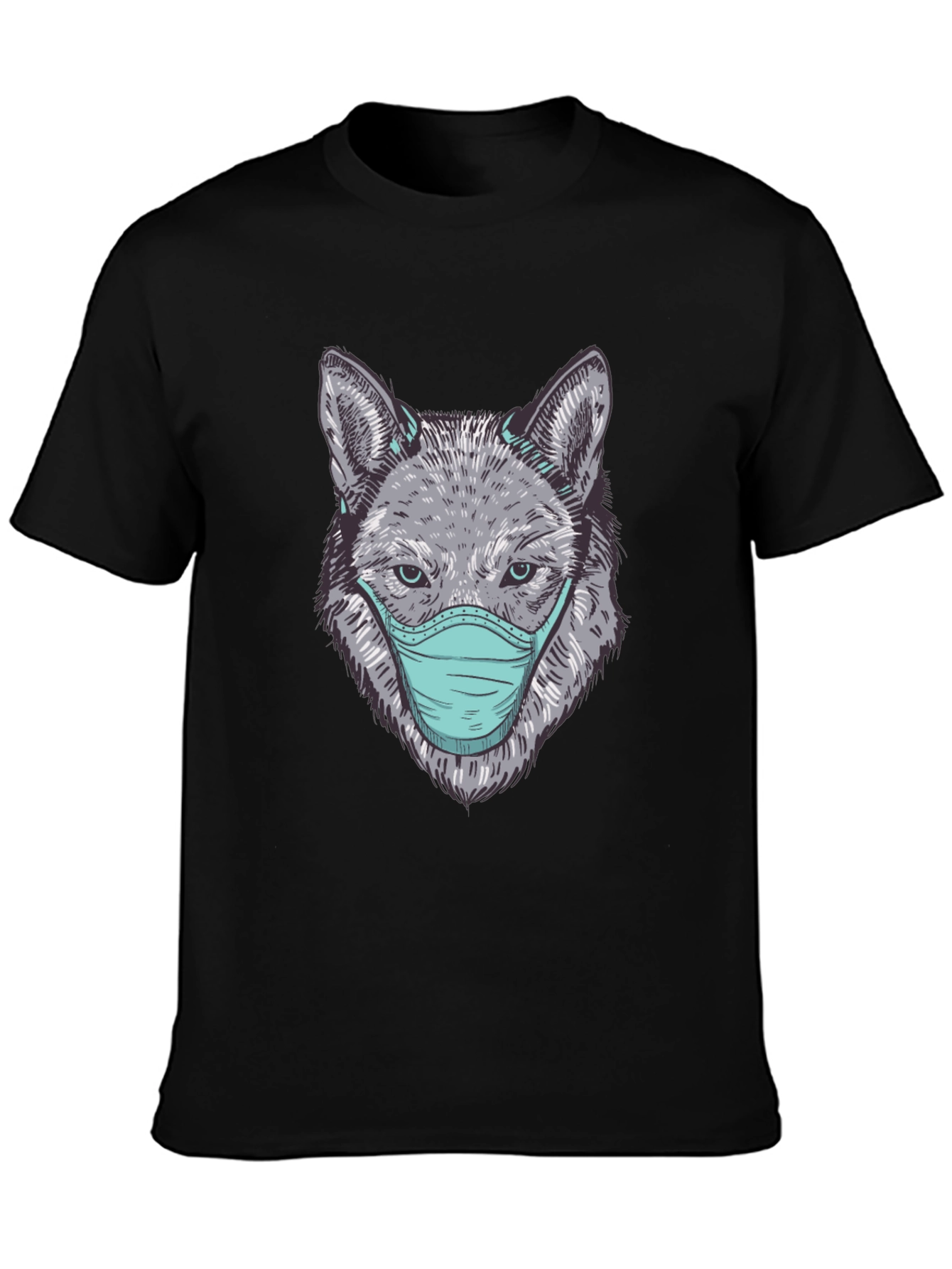 Black Wolf Face Mask Graphic Tee - Protect Yourself in Style view 3