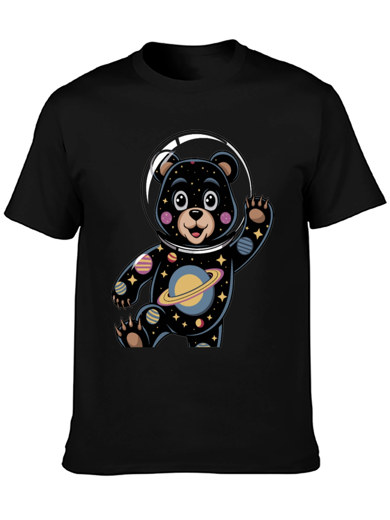 Black Cosmic Bear Astronaut Graphic Tee view 3