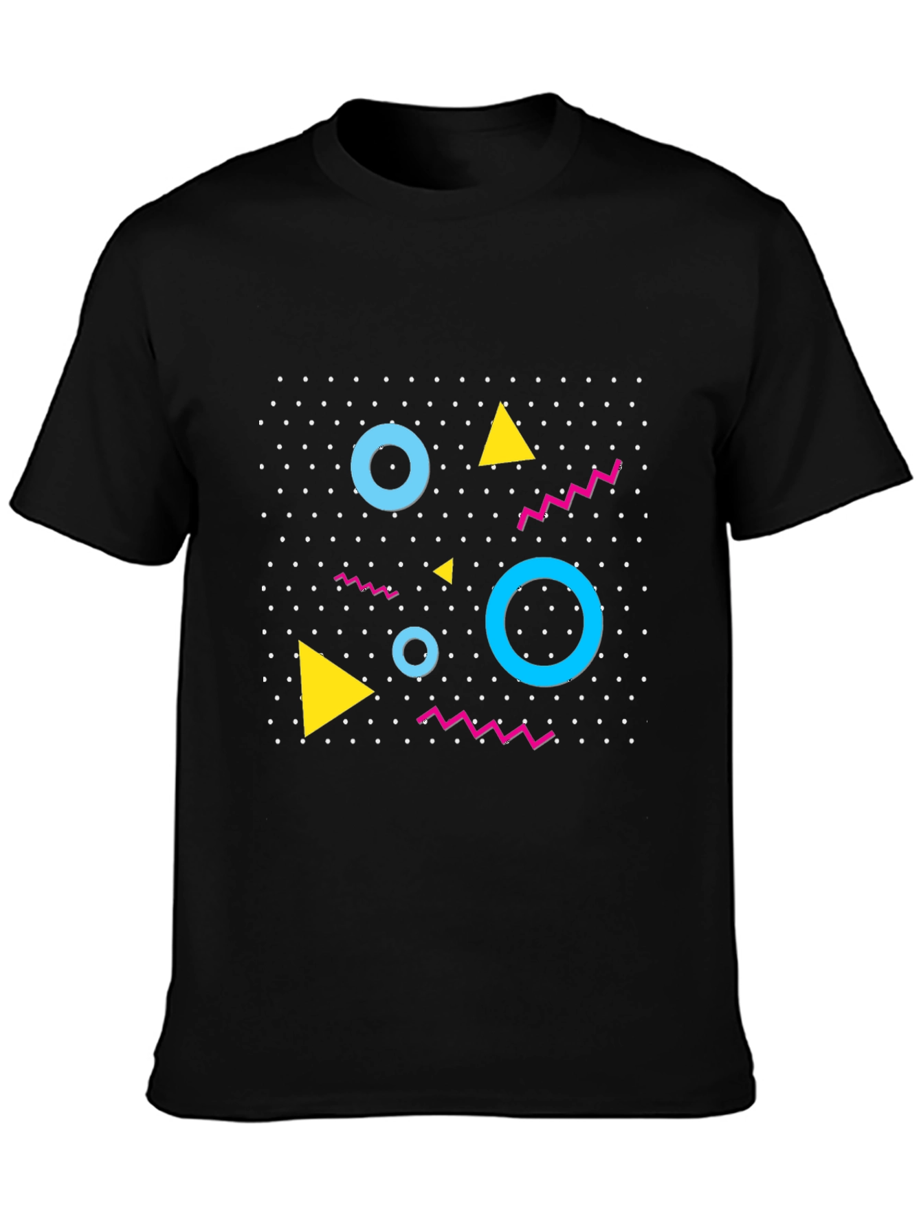 Black Retro Geometric Pattern Black T-Shirt view 3