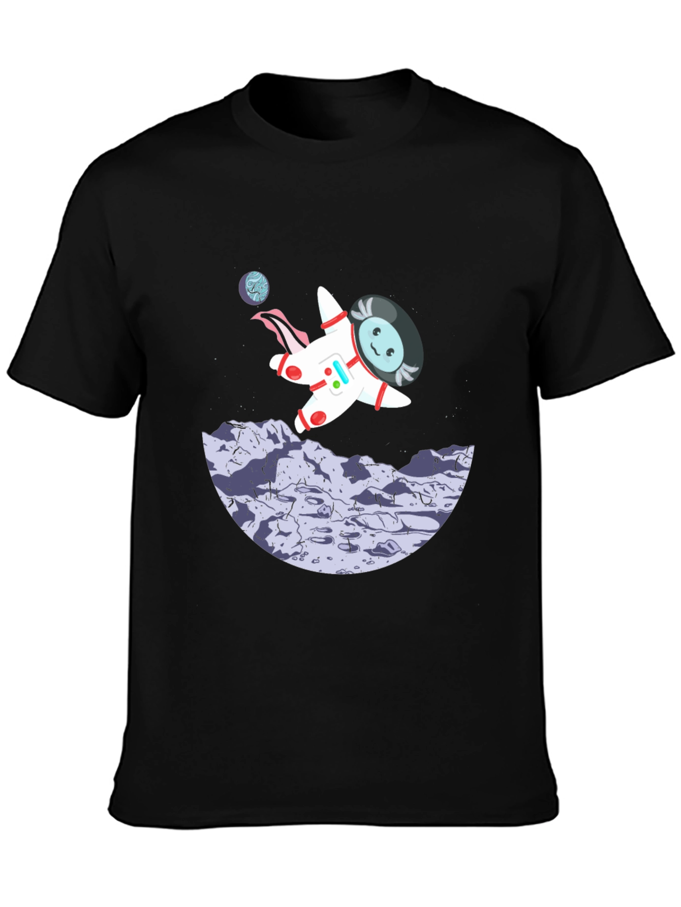 Black Astronaut Cartoon Graphic Black T-Shirt view 3