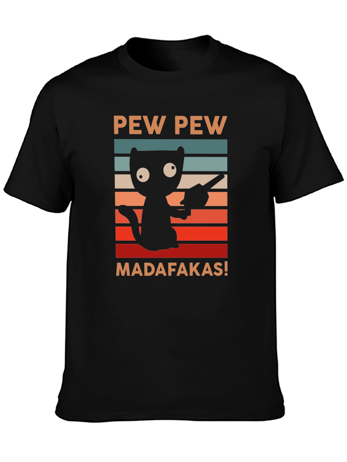 Black Pew Pew Madafakas Cat T-Shirt view 3