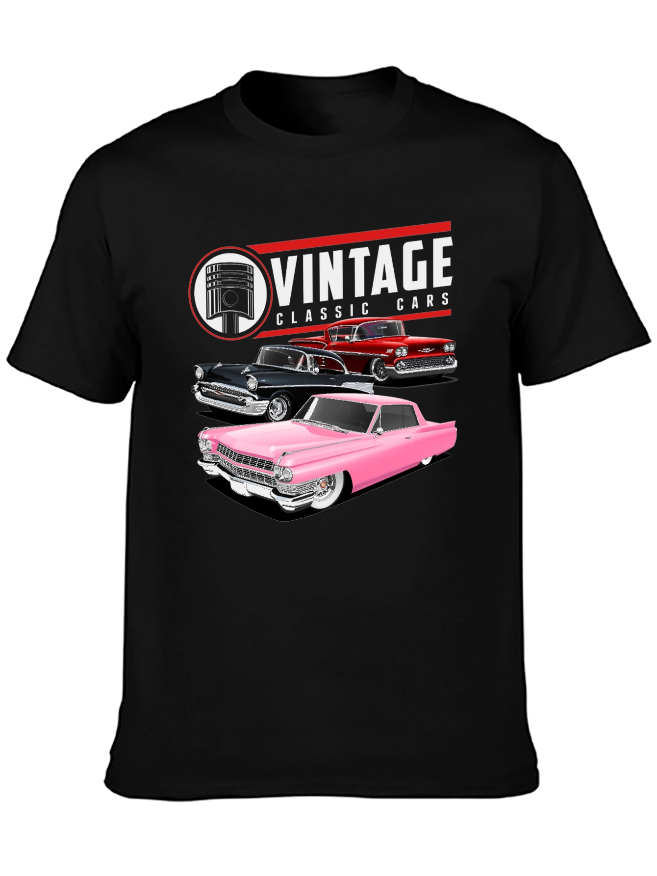 Black Vintage Classic Cars Graphic Tee view 3