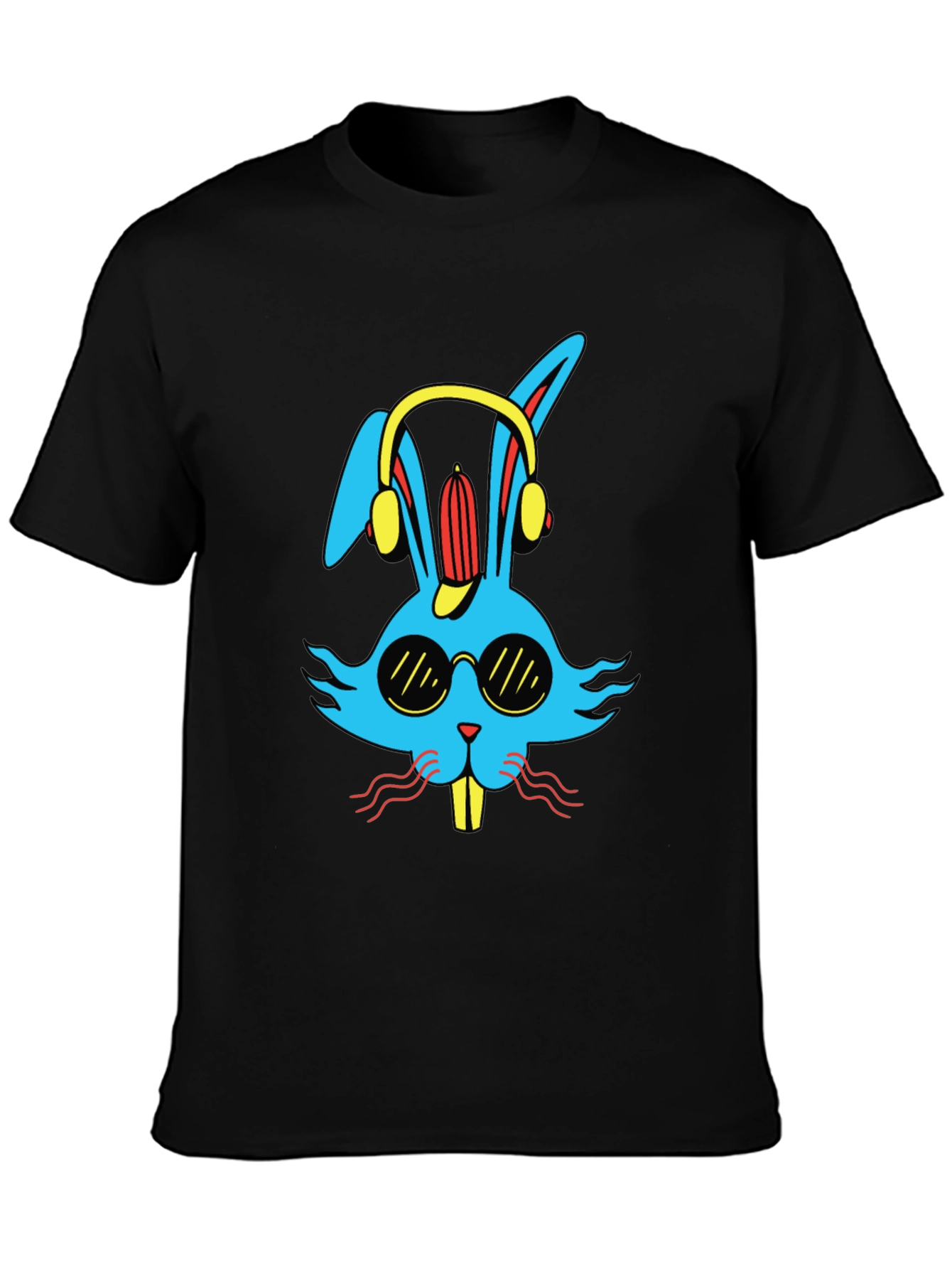 Black Cool Bunny Graphic Tee - Black Cotton Blend view 3