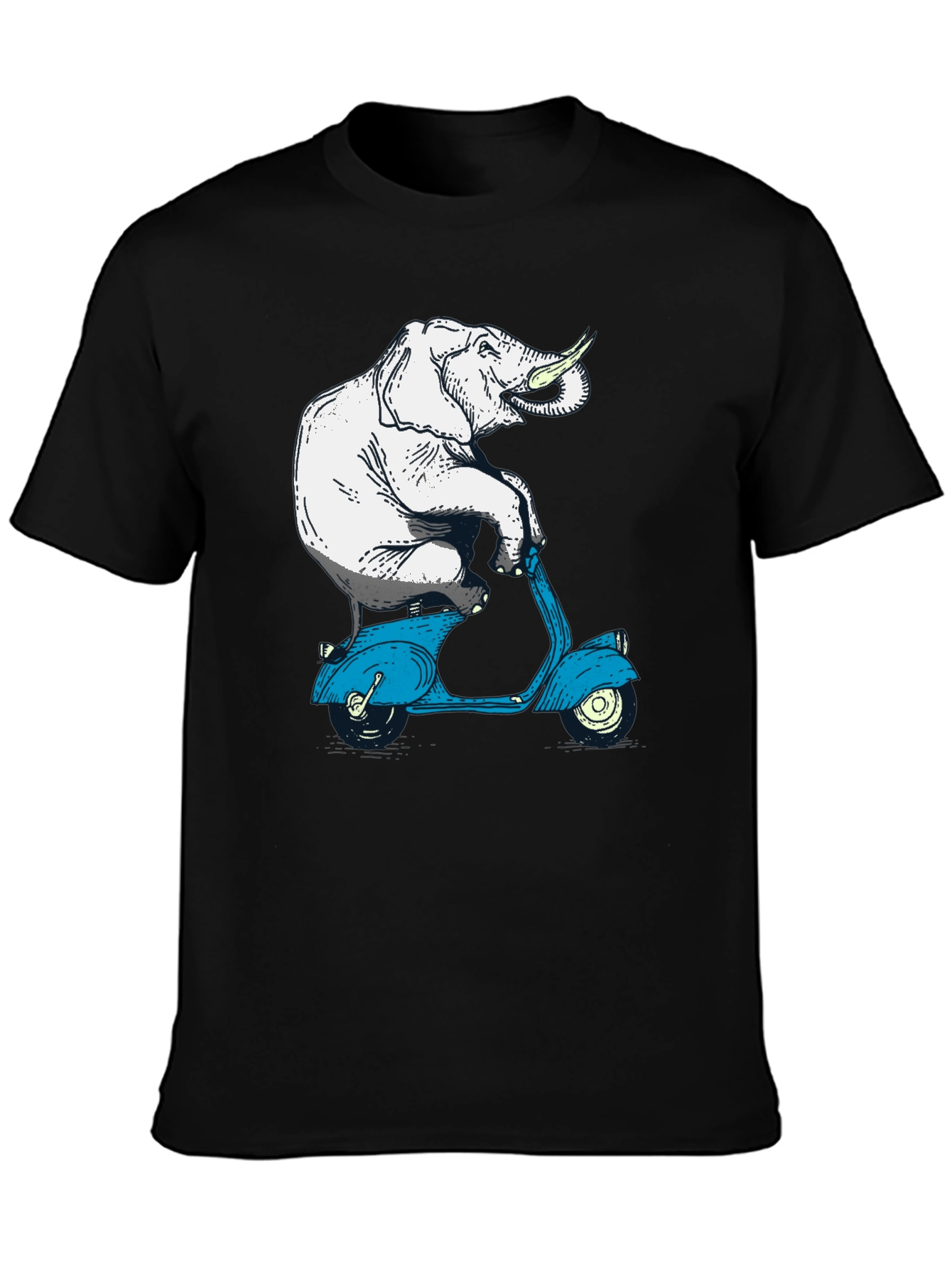 Black Elephant on Scooter Graphic Tee - Novelty Print T-Shirt view 3