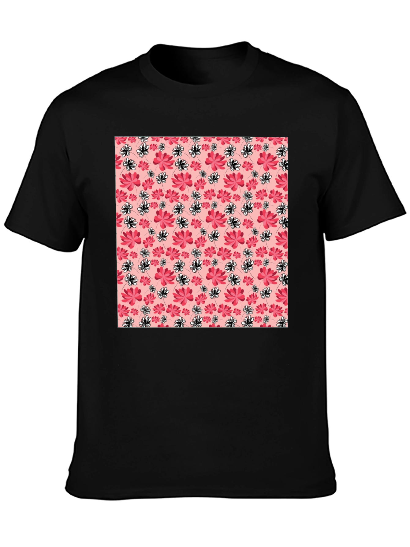Black Floral Pattern Crew Neck T-Shirt view 3