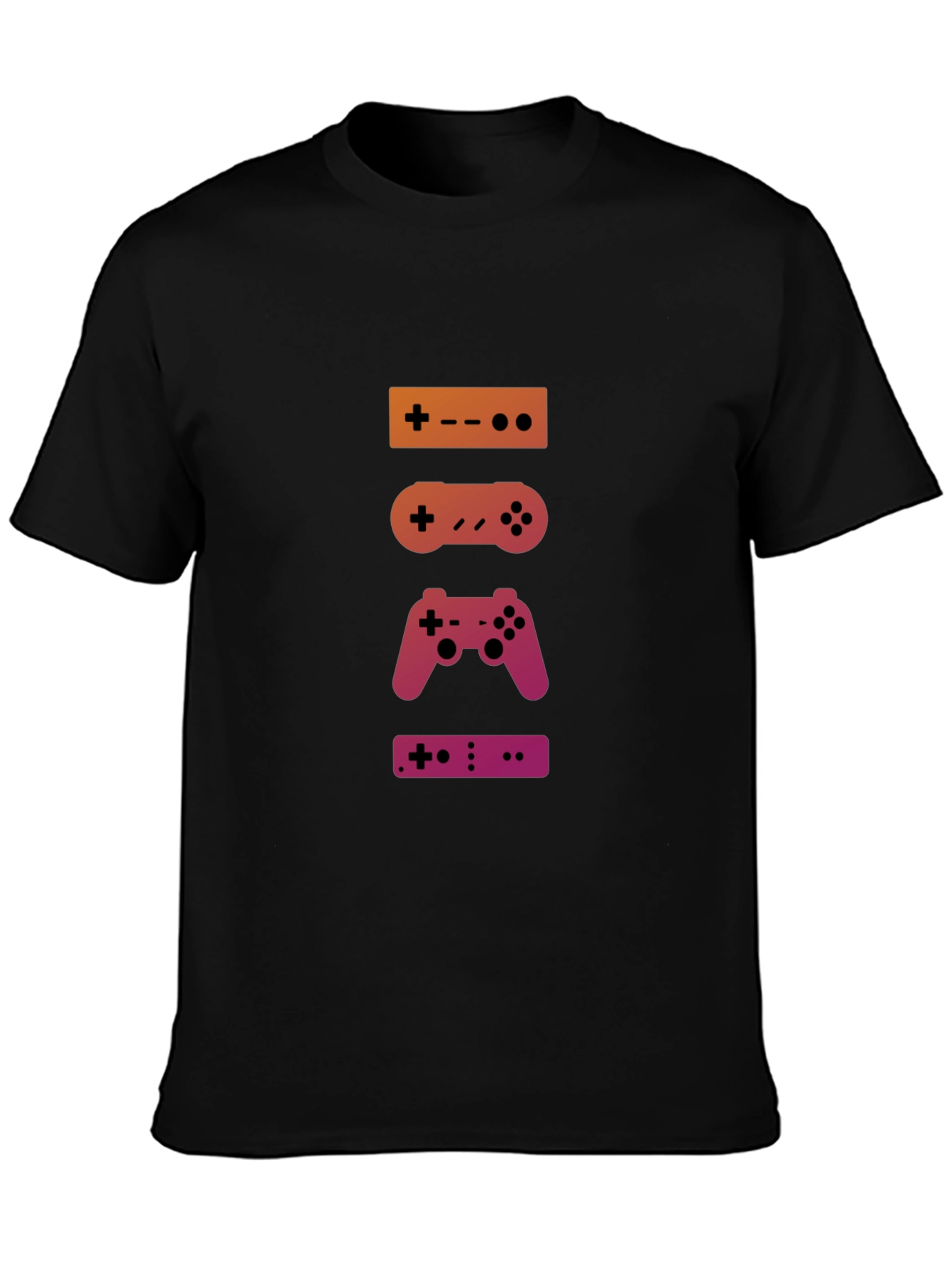 Black Retro Gaming Controller Stack T-Shirt view 3