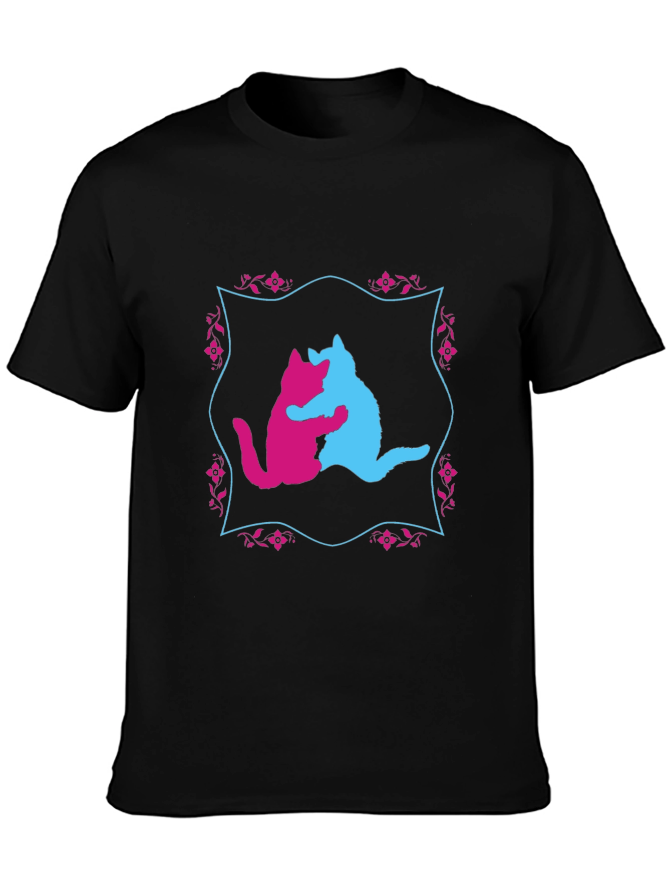 Black Hugging Cats Graphic T-Shirt - Unique Design view 3