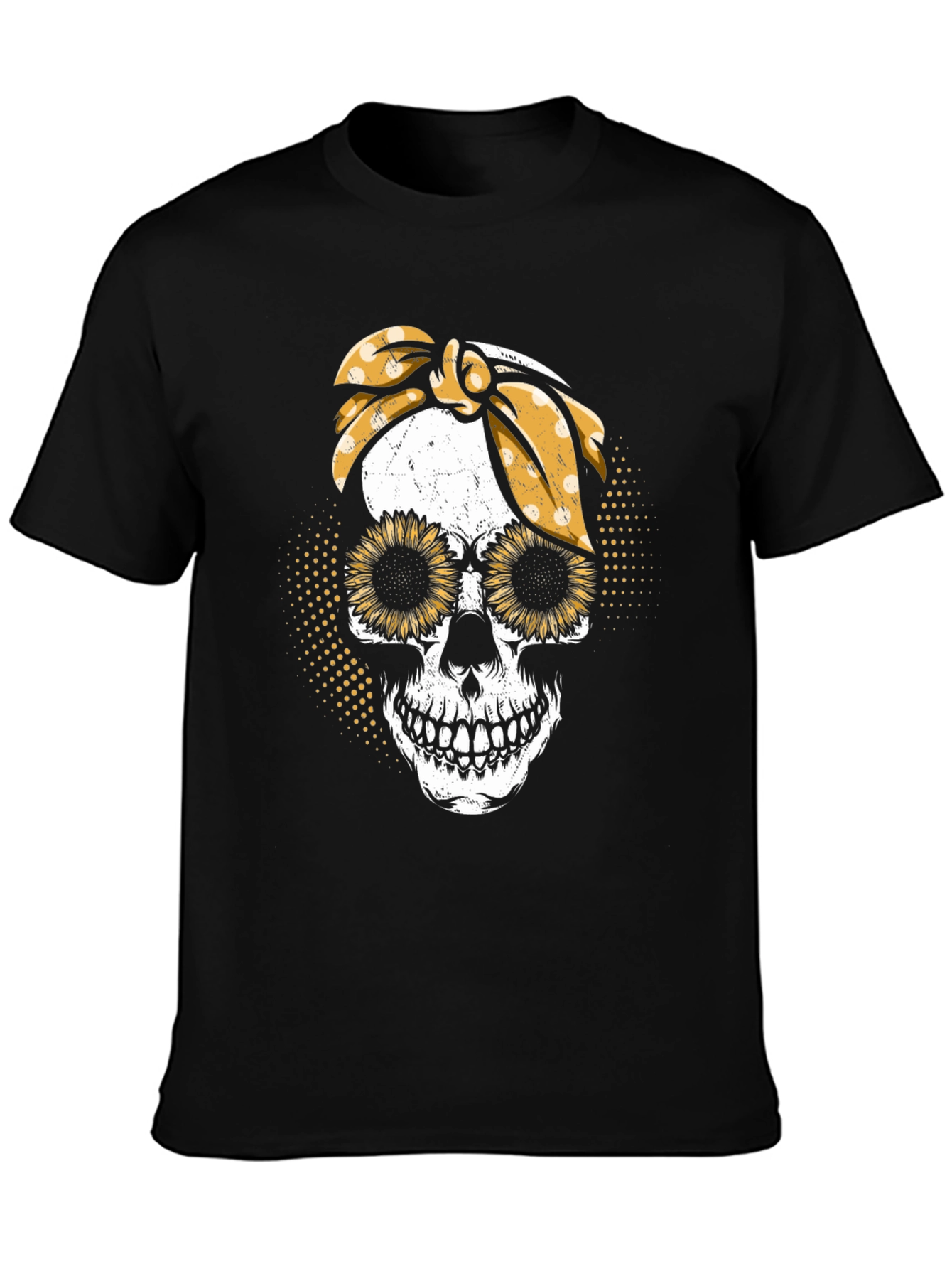 Black Sunflower Skull Graphic T-Shirt view 3