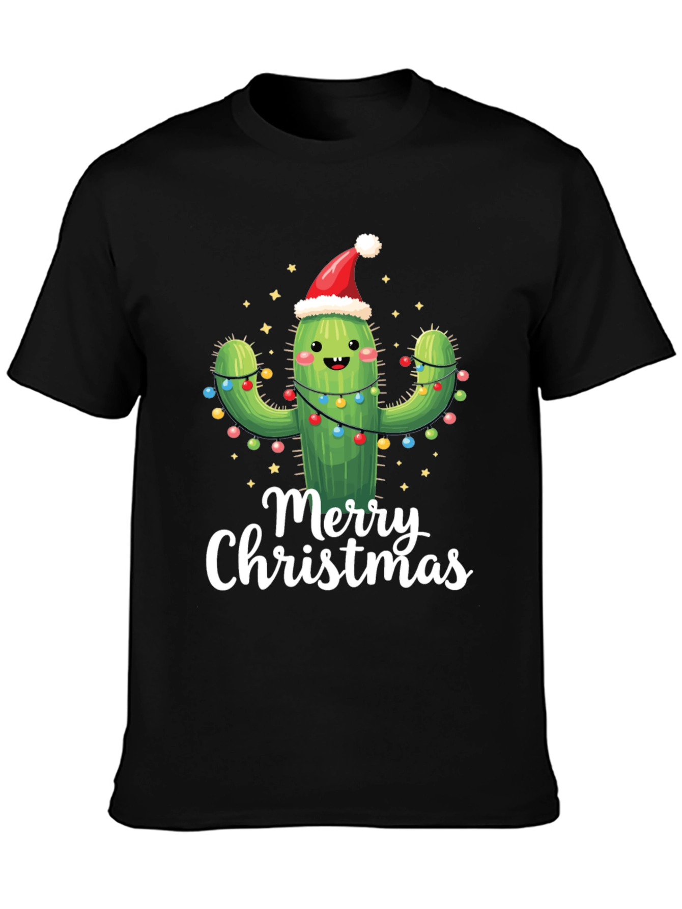 Black Merry Christmas Cactus T-Shirt view 3